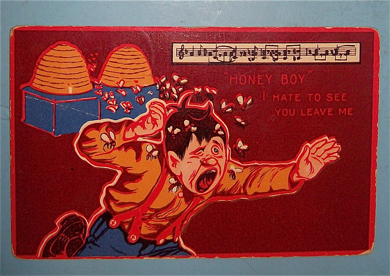 Bees Chasing Boy Postcard