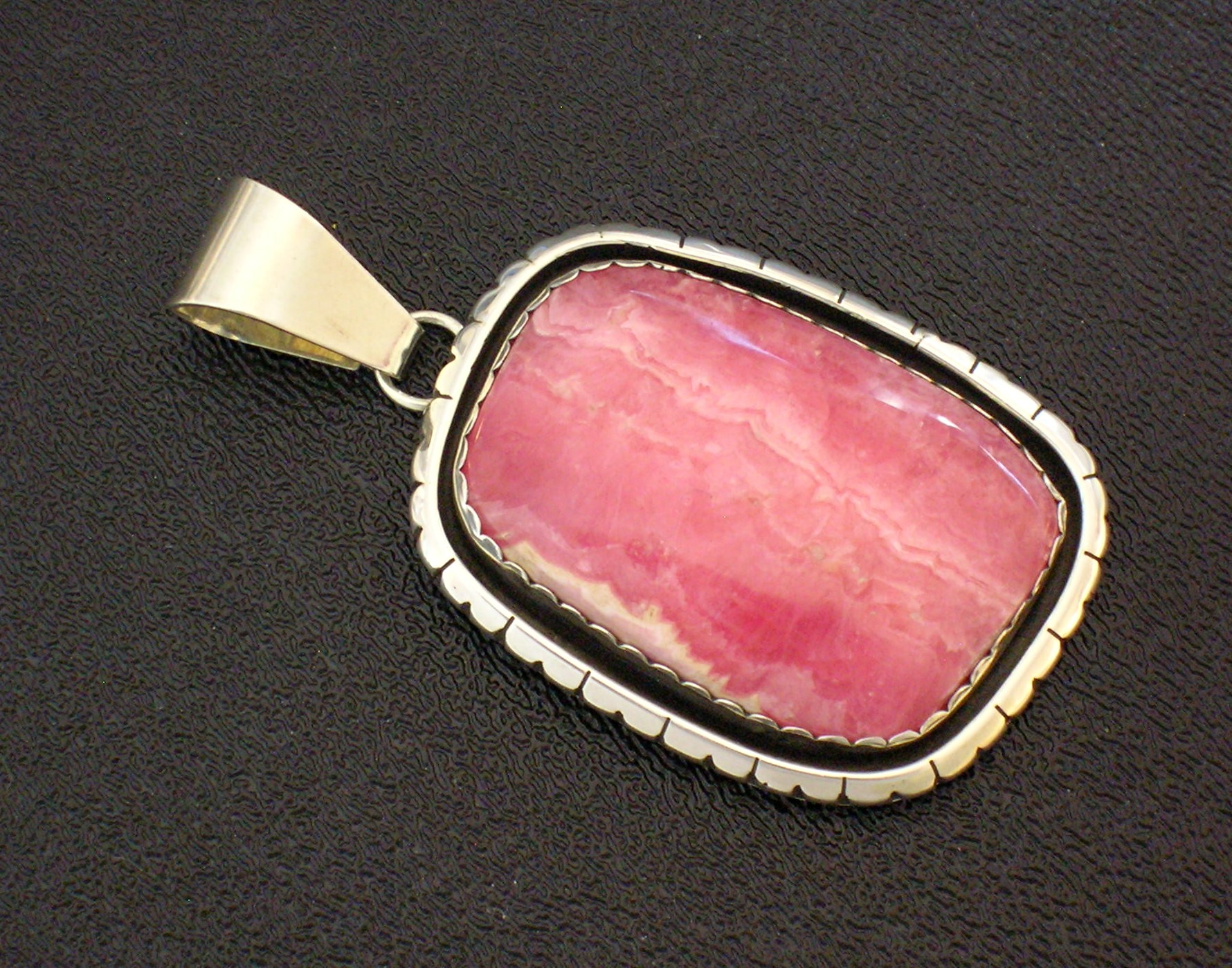 Navajo Rhodochrosite Signed P.M Sterling Silver Pendant