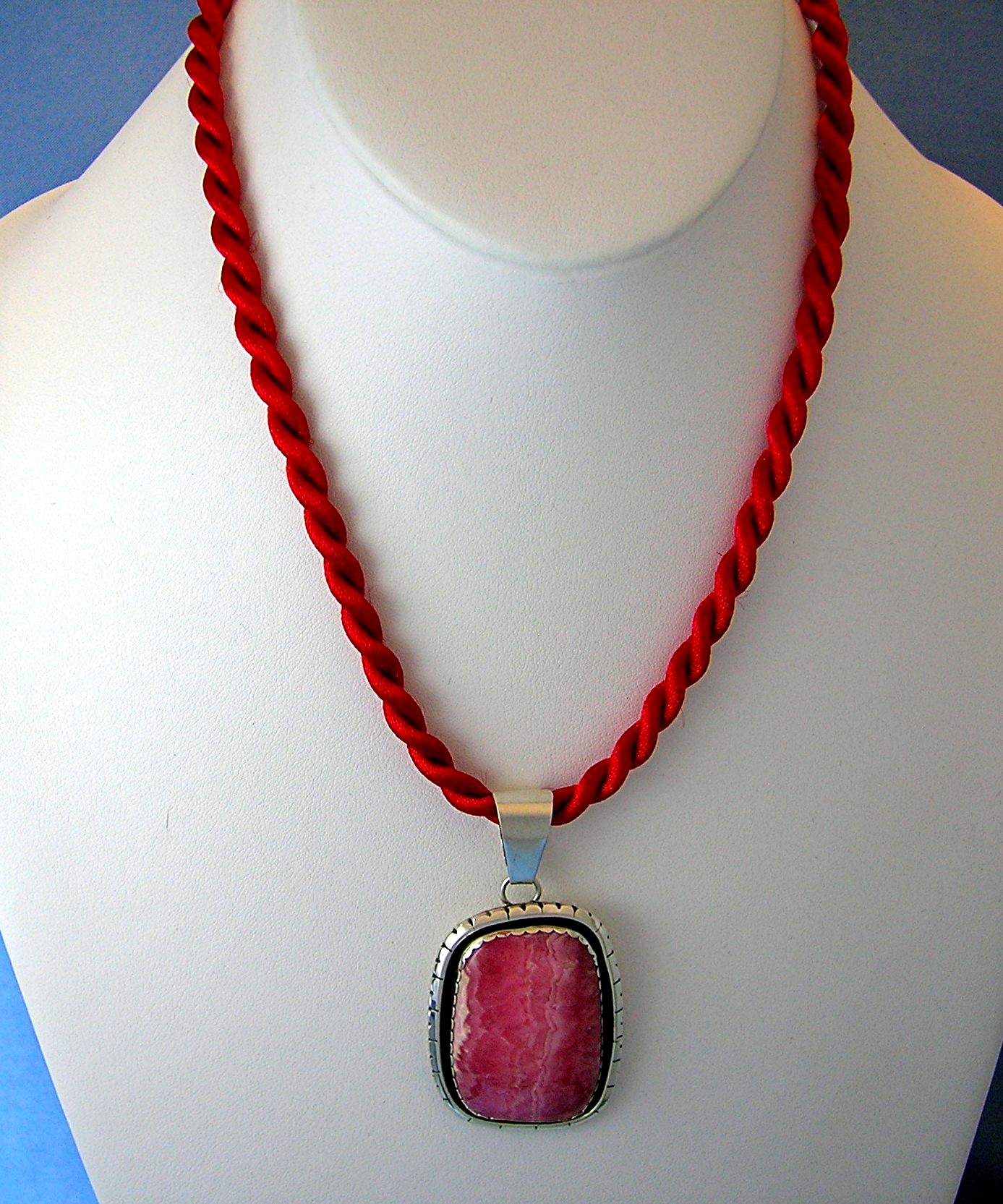 Navajo Rhodochrosite Signed P.M Sterling Silver Pendant
