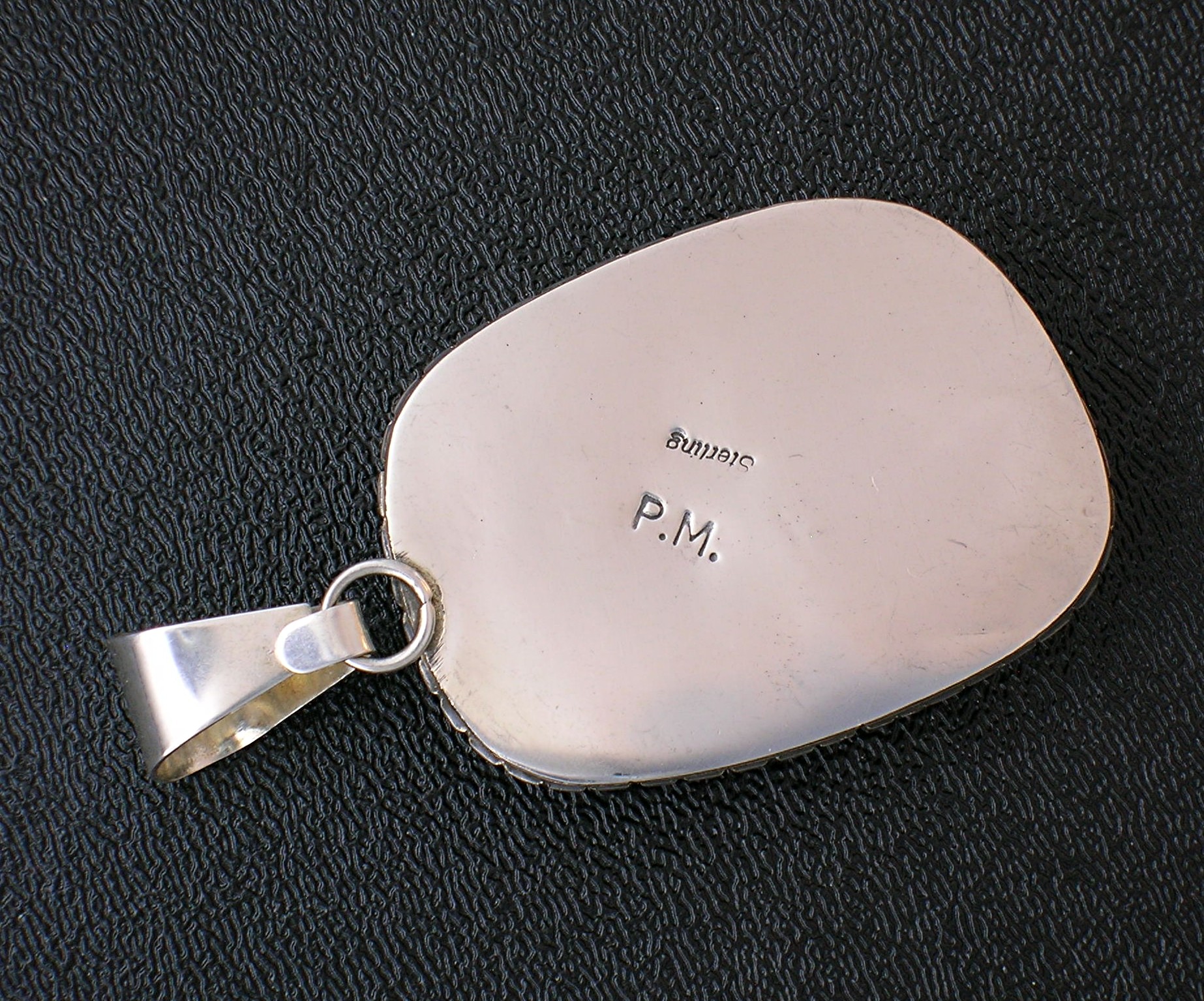 Navajo Rhodochrosite Signed P.M Sterling Silver Pendant