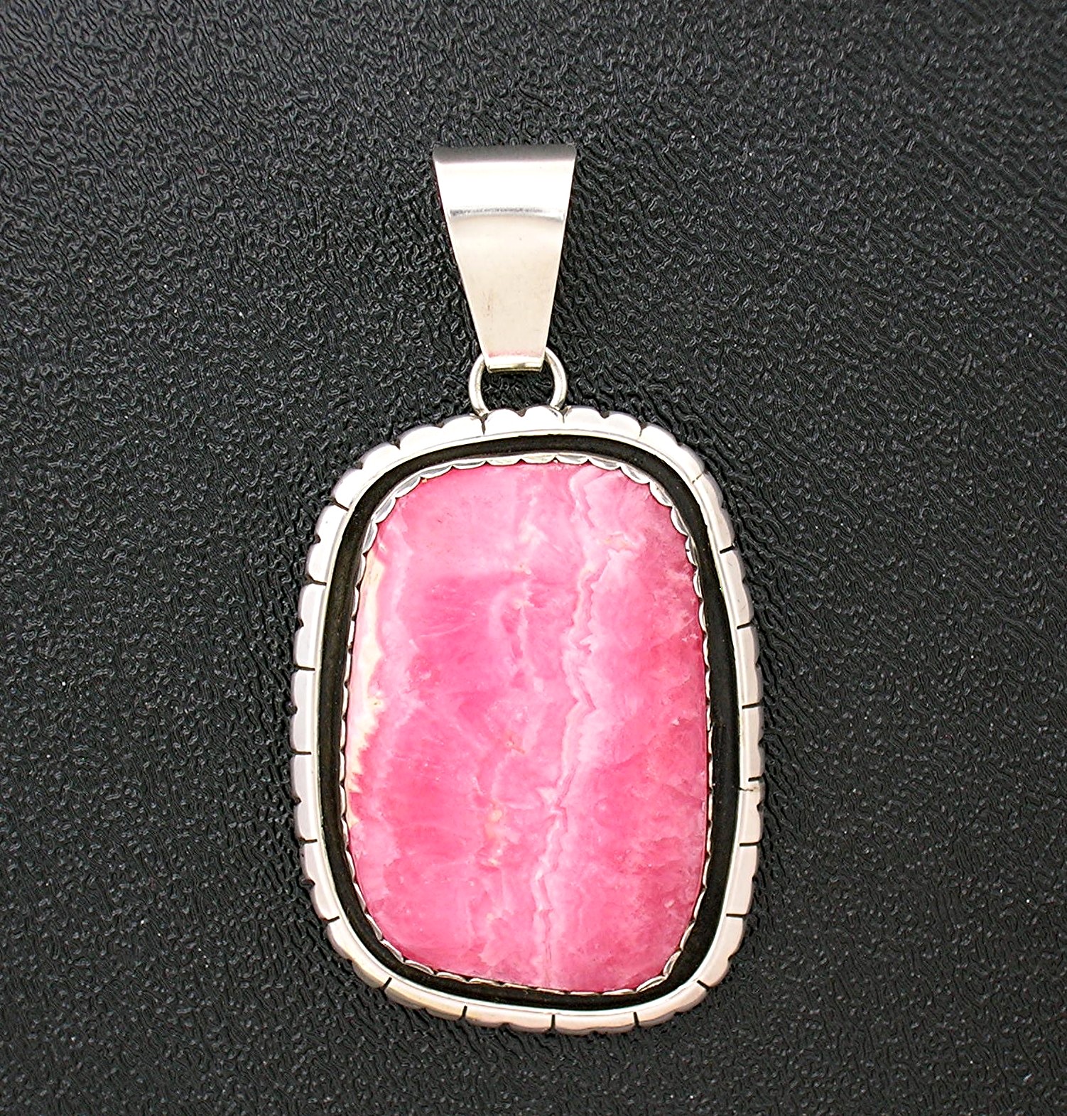 Navajo Rhodochrosite Signed P.M Sterling Silver Pendant