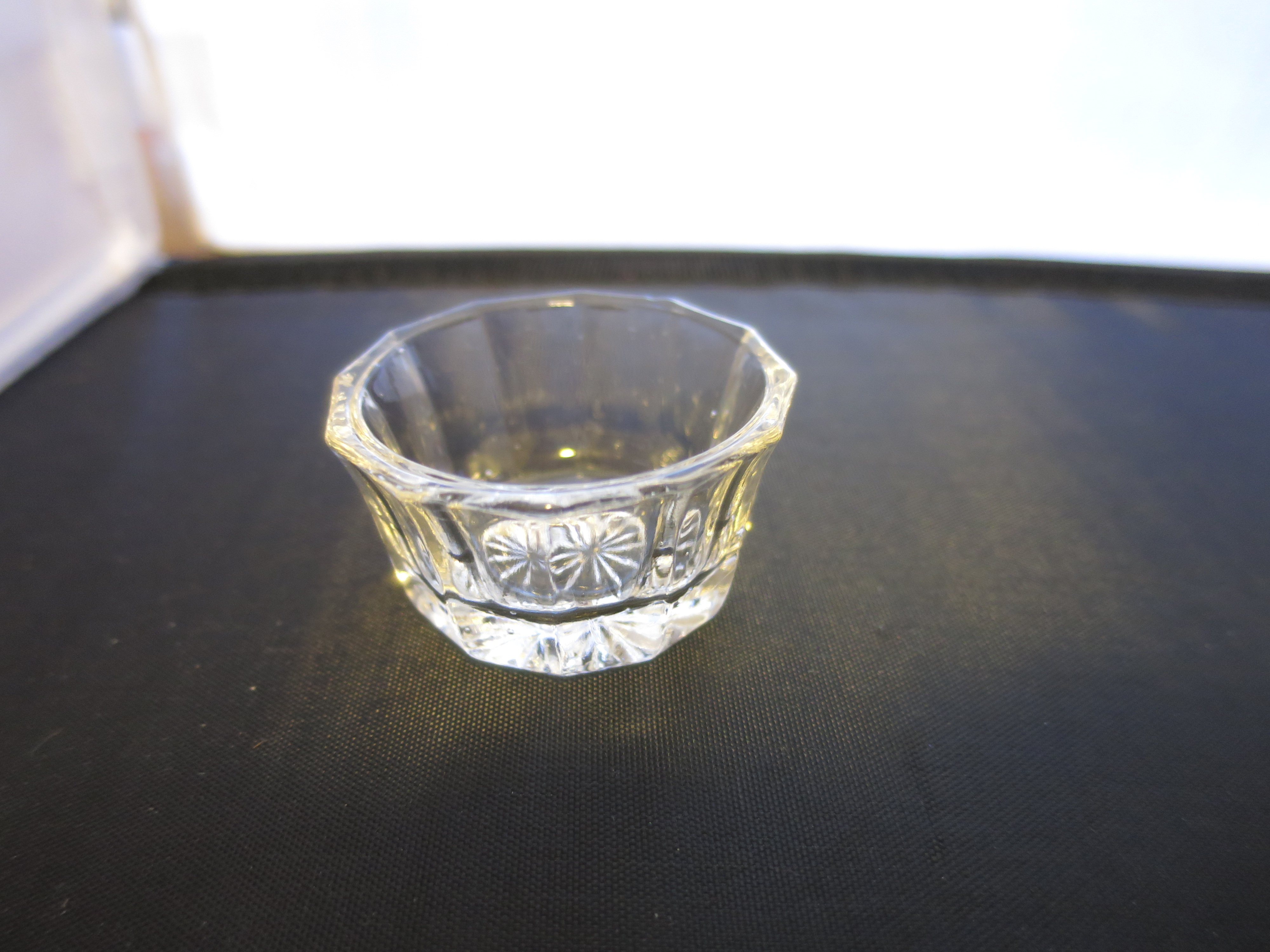 Octagon Open Salt Cellar Dip Flower Bottom Clear Glass