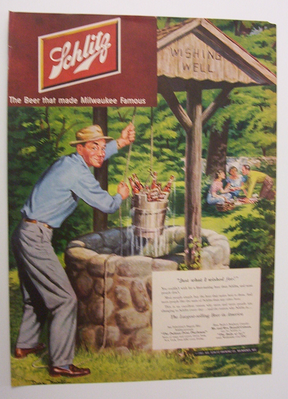 1951 Schlitz Beer w/Man Pulling Up Bottles By Dave Mink