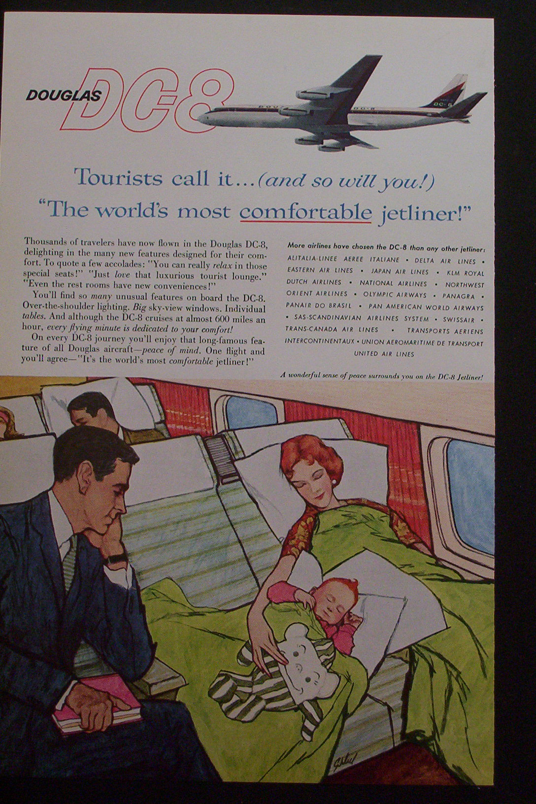 1959 Douglas DC-8 w/Husband Looking at Wife & Child