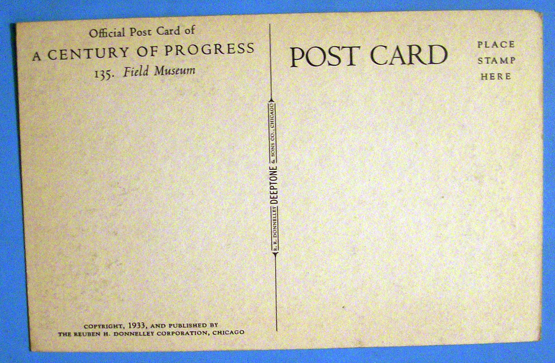 Field Museum Postcard (1933 Century Of Progess)