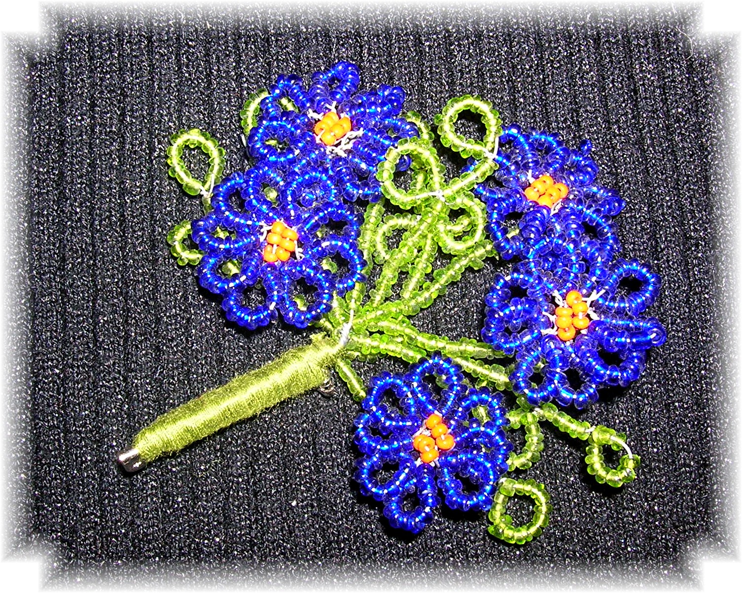 3 3/8 Vintage Beaded Spray Flower Brooch Pin