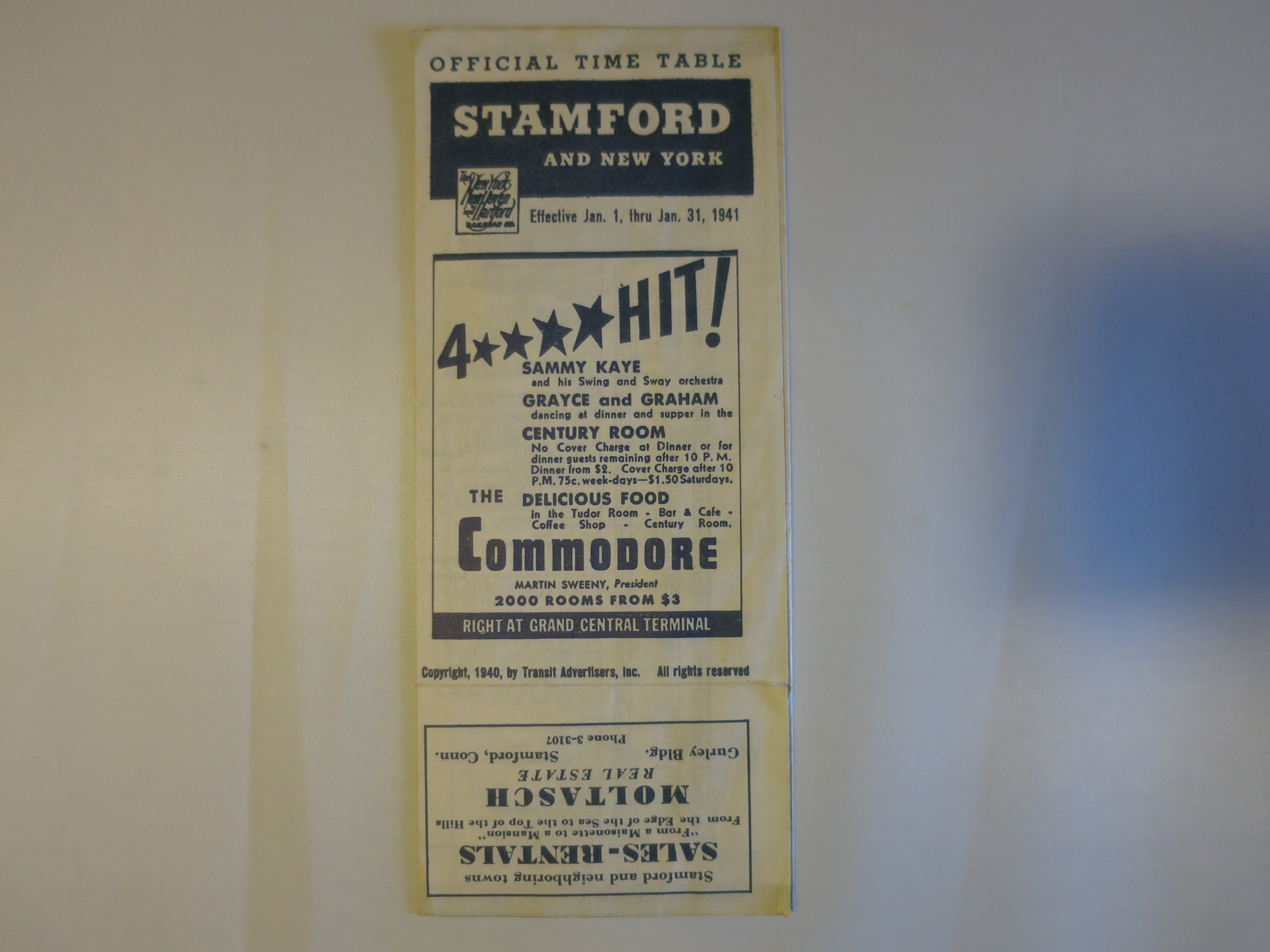 Official Time Table Stamford and New York