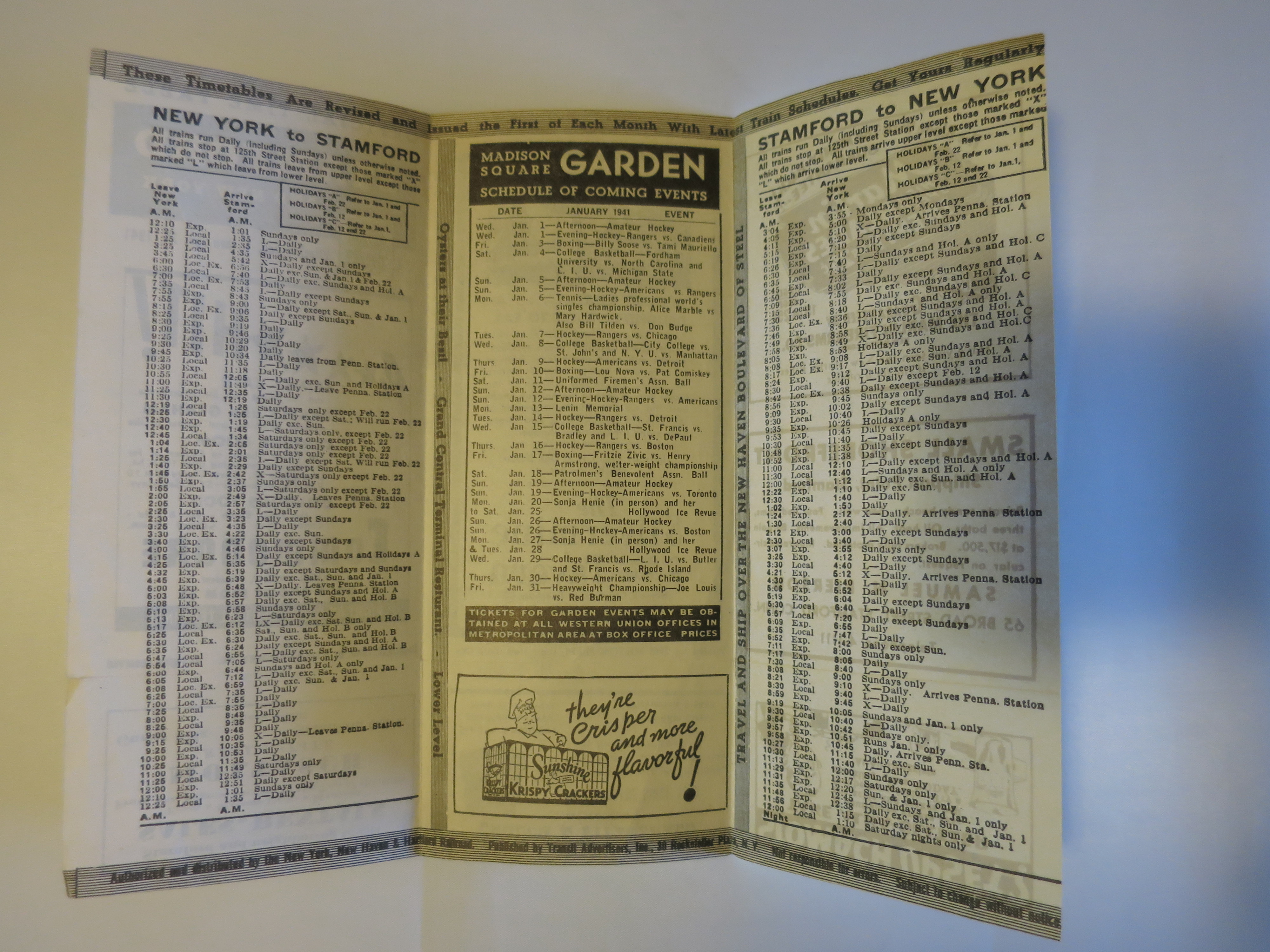 Official Time Table Stamford and New York