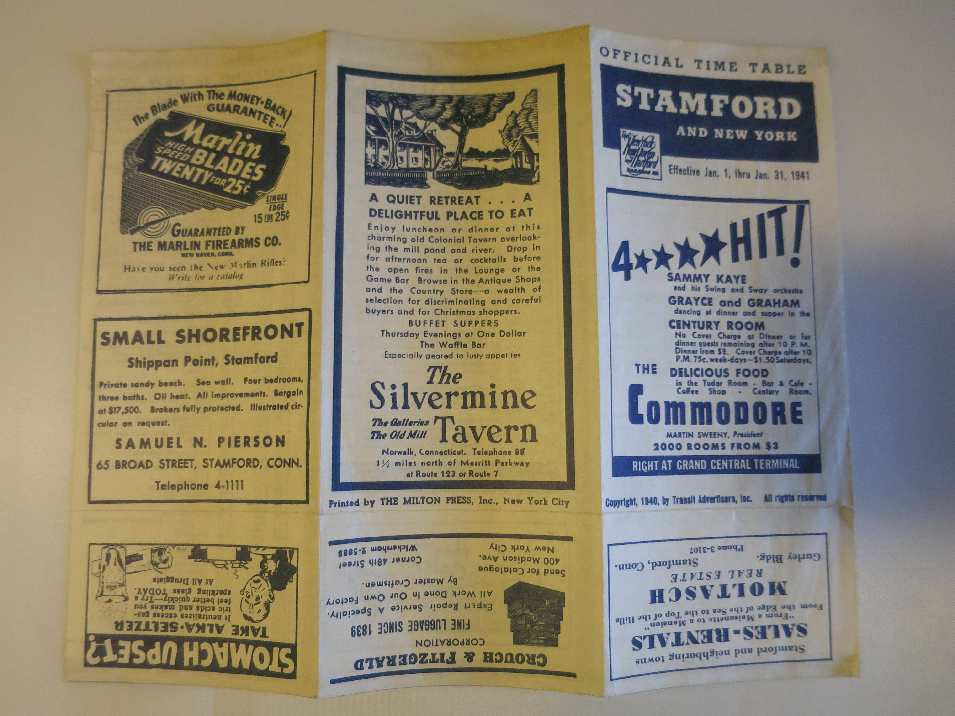 Official Time Table Stamford and New York