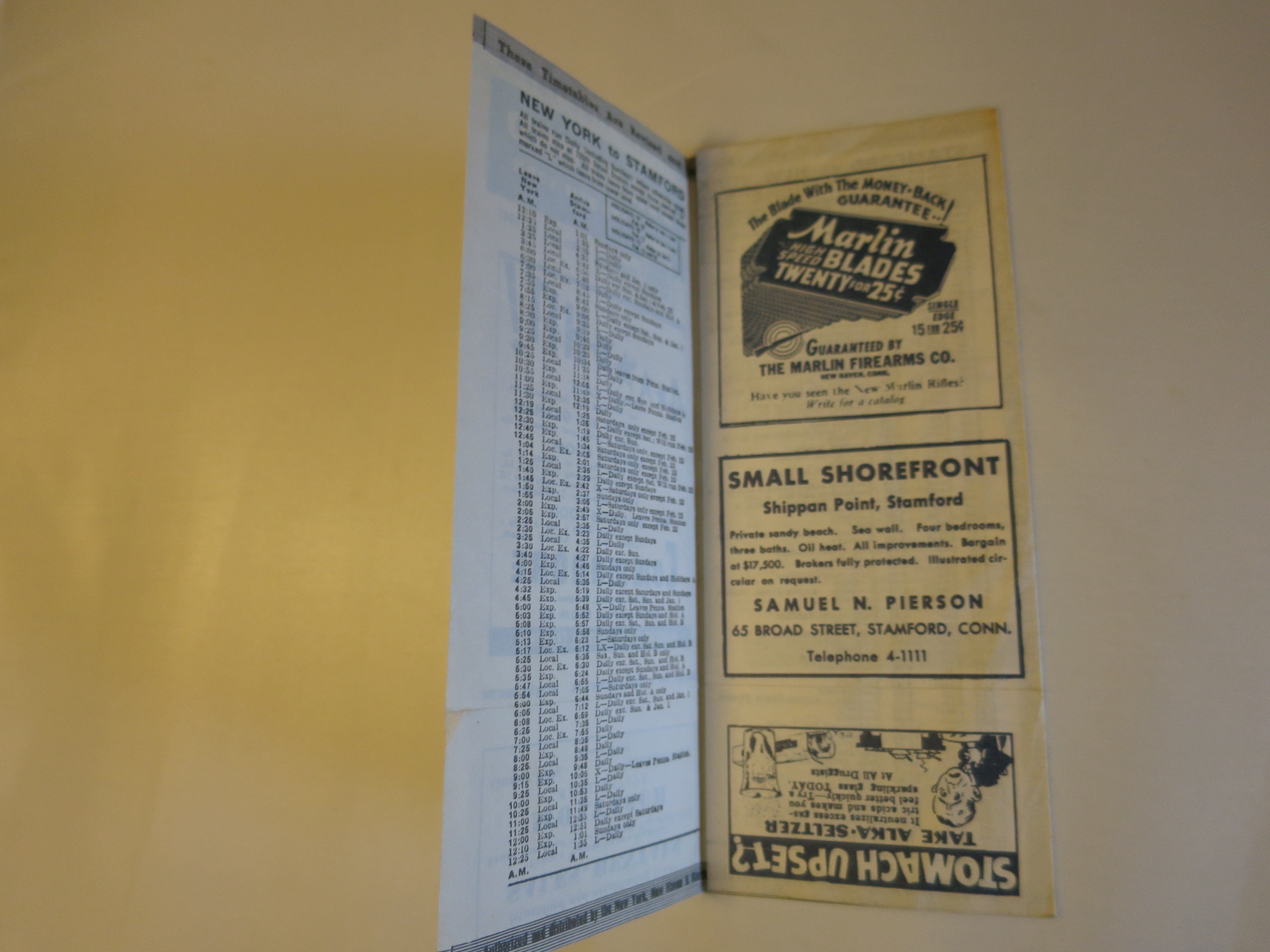 Official Time Table Stamford and New York