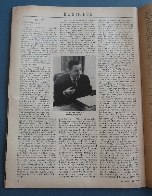 Time Magazine March 29, 1968 Monetary Fund's Schweitzer