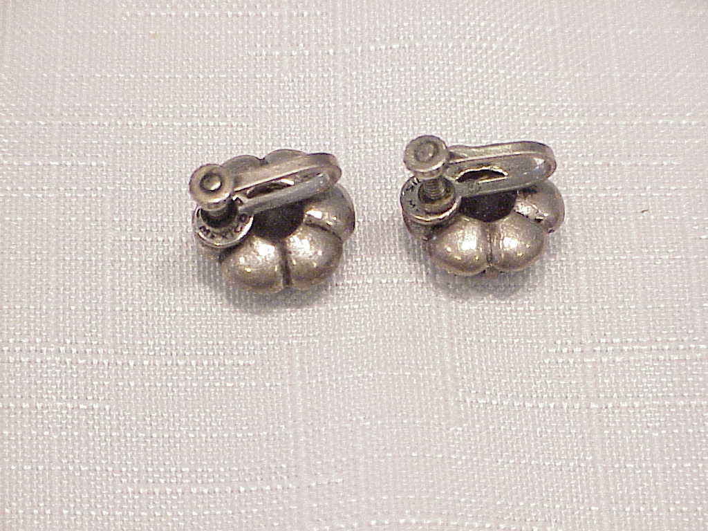 Vintage Mexican Sterling Silver Smoke Rhinestone Screwback Earrings