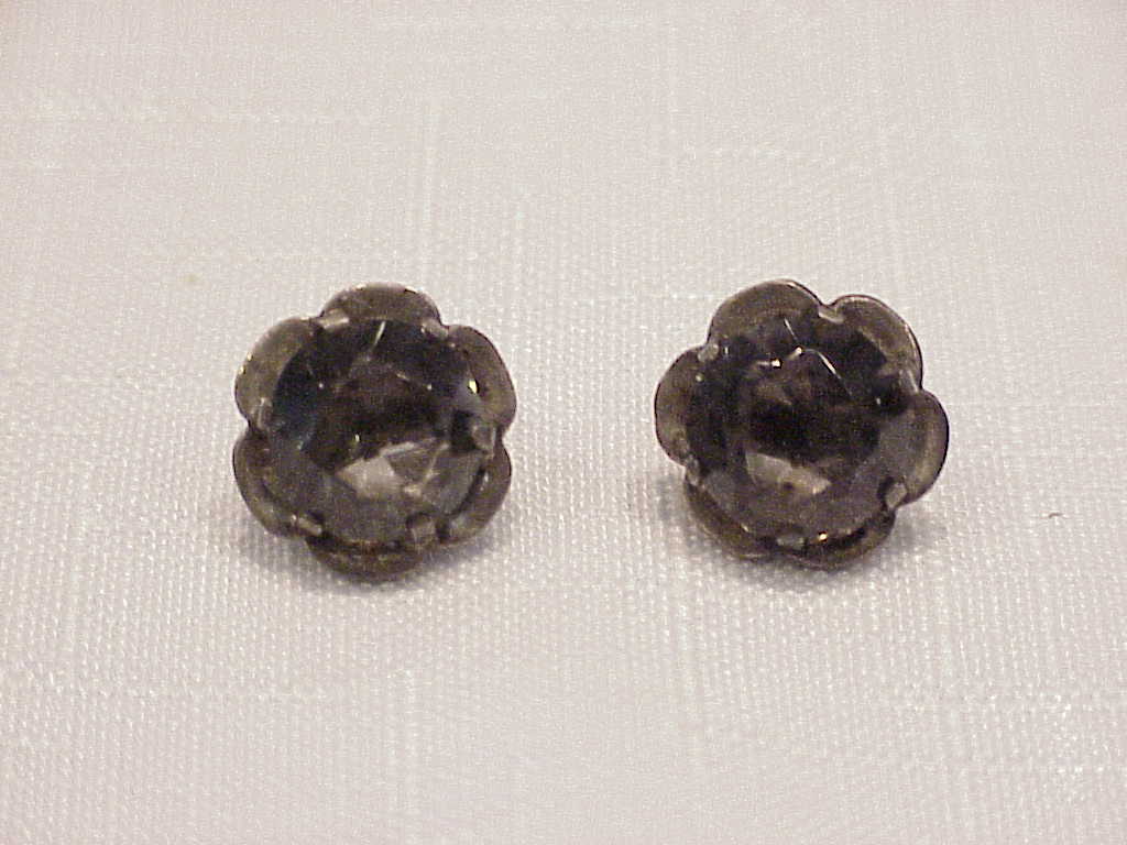Vintage Mexican Sterling Silver Smoke Rhinestone Screwback Earrings