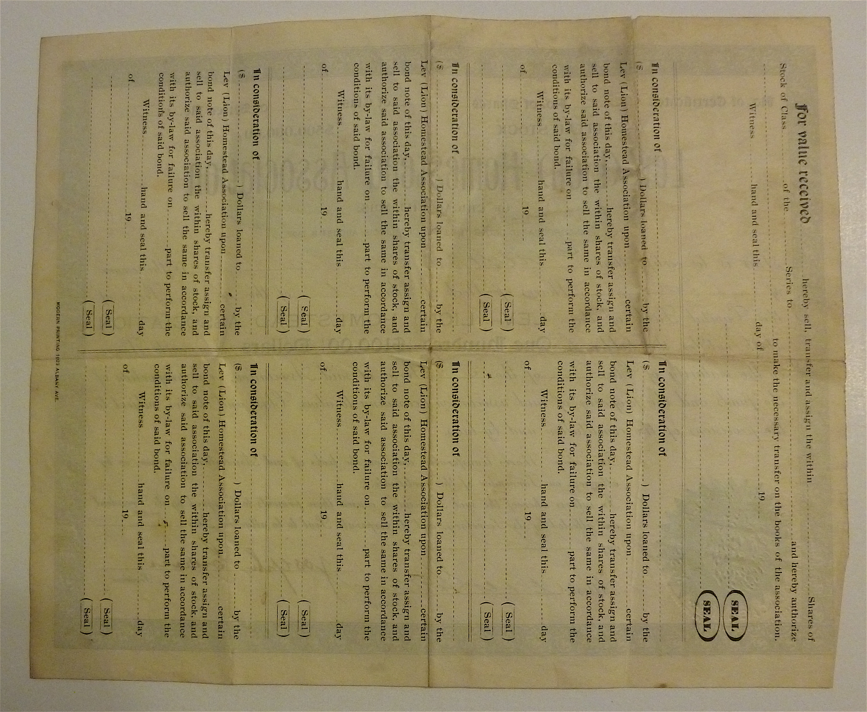 1911 Lev (Lion) Homestead Association Stock Certificate