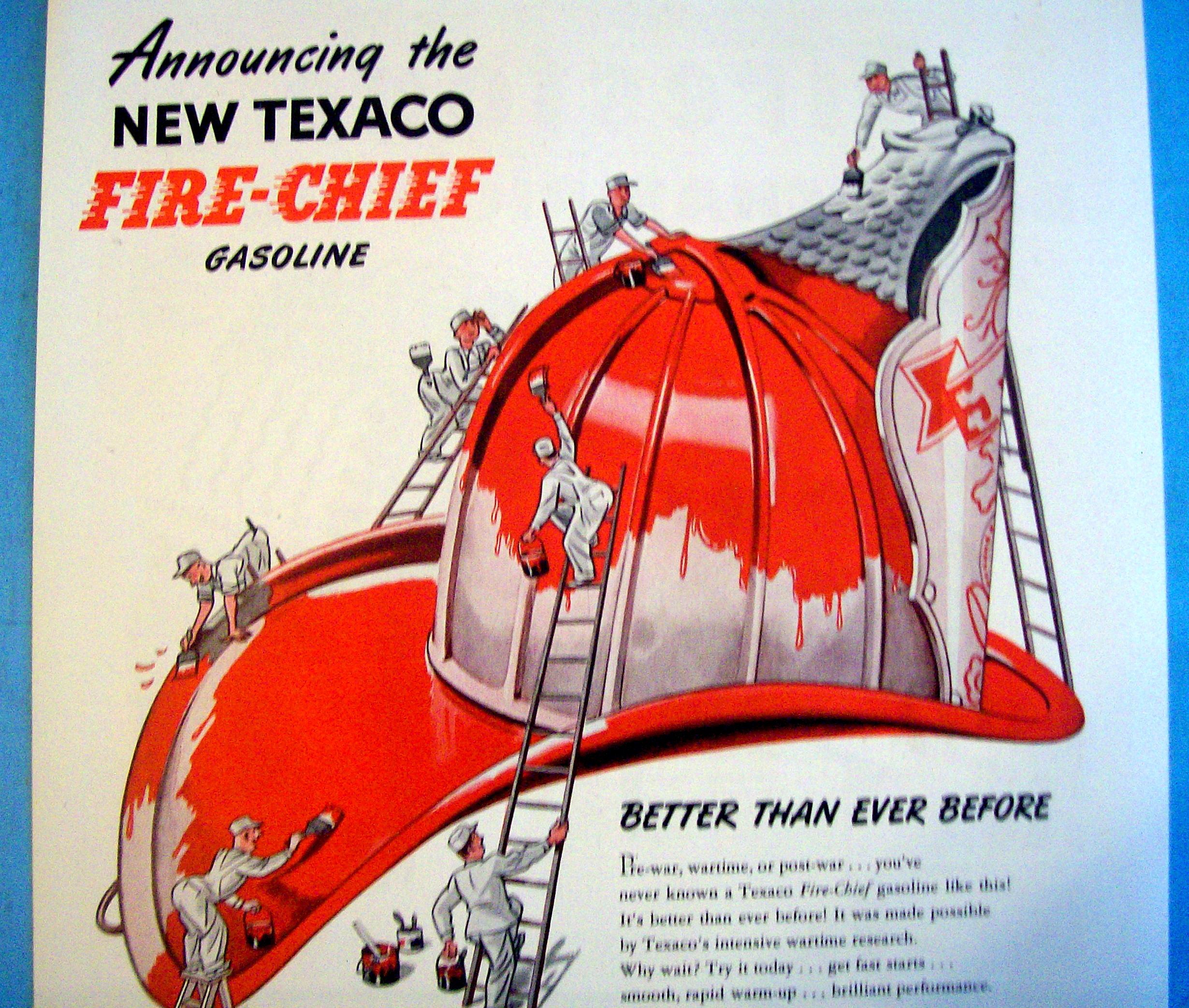 1946 Texaco Gas With Men Painting Fireman's Hat