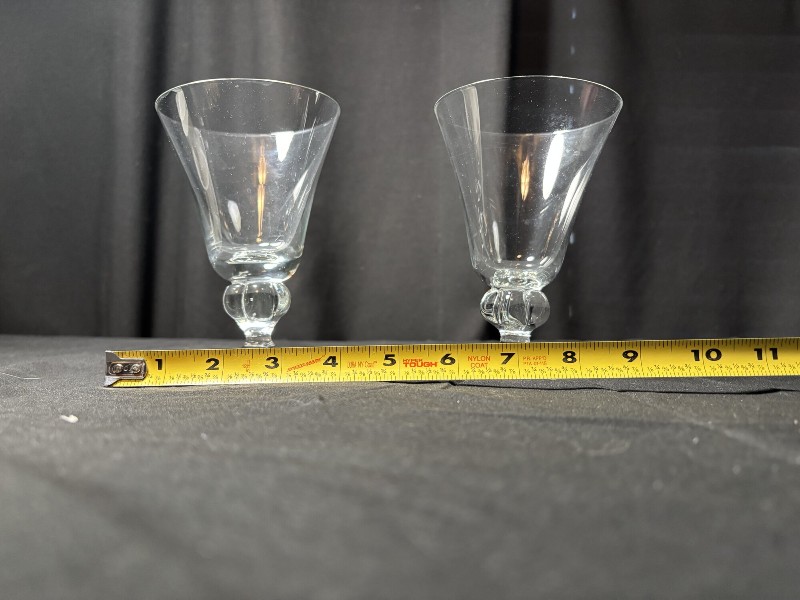 Swedish Gulli Crystal Wine Goblet Pair - Four-Lobe Stem