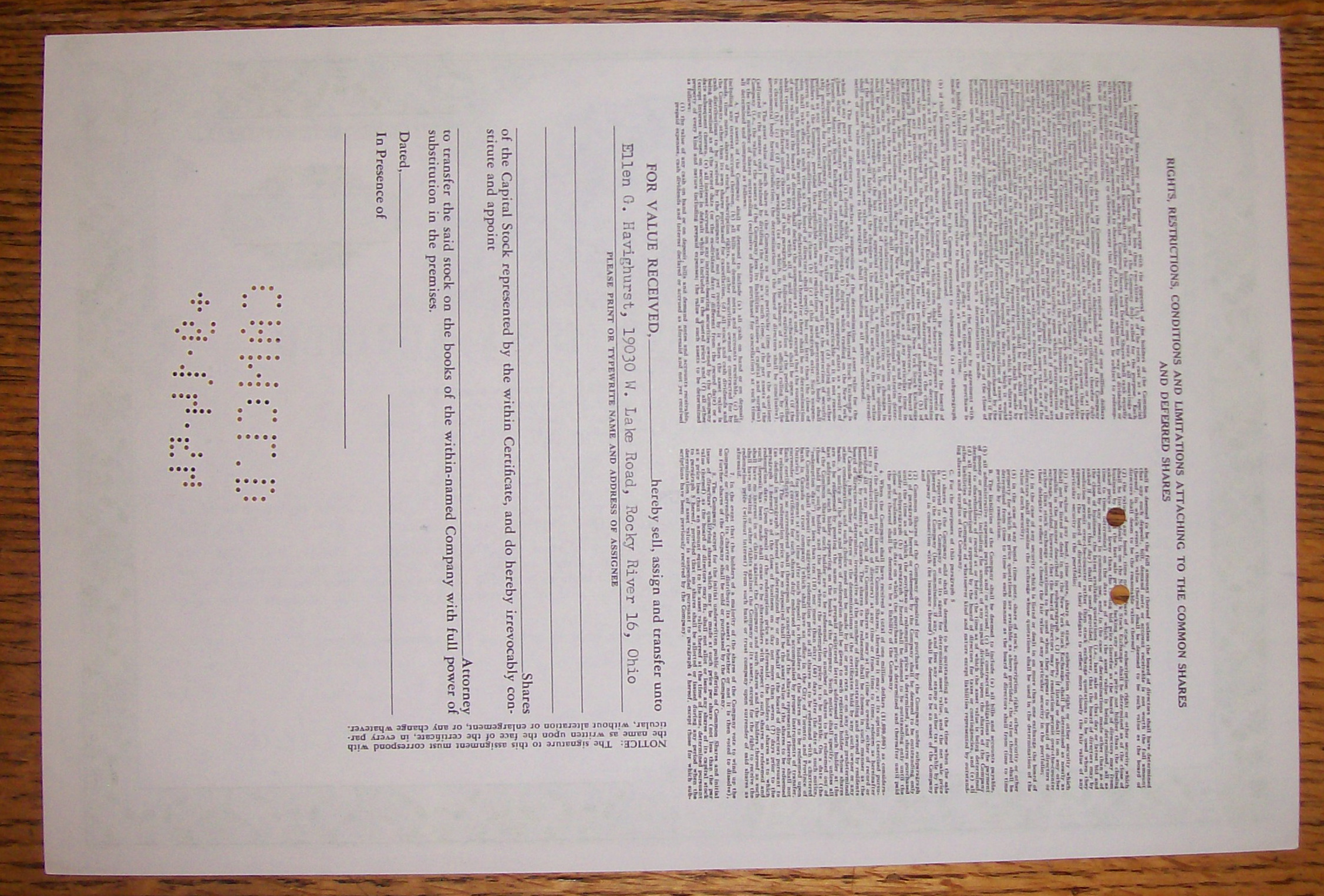 1954 Canada General Fund Limited Stock Certificate