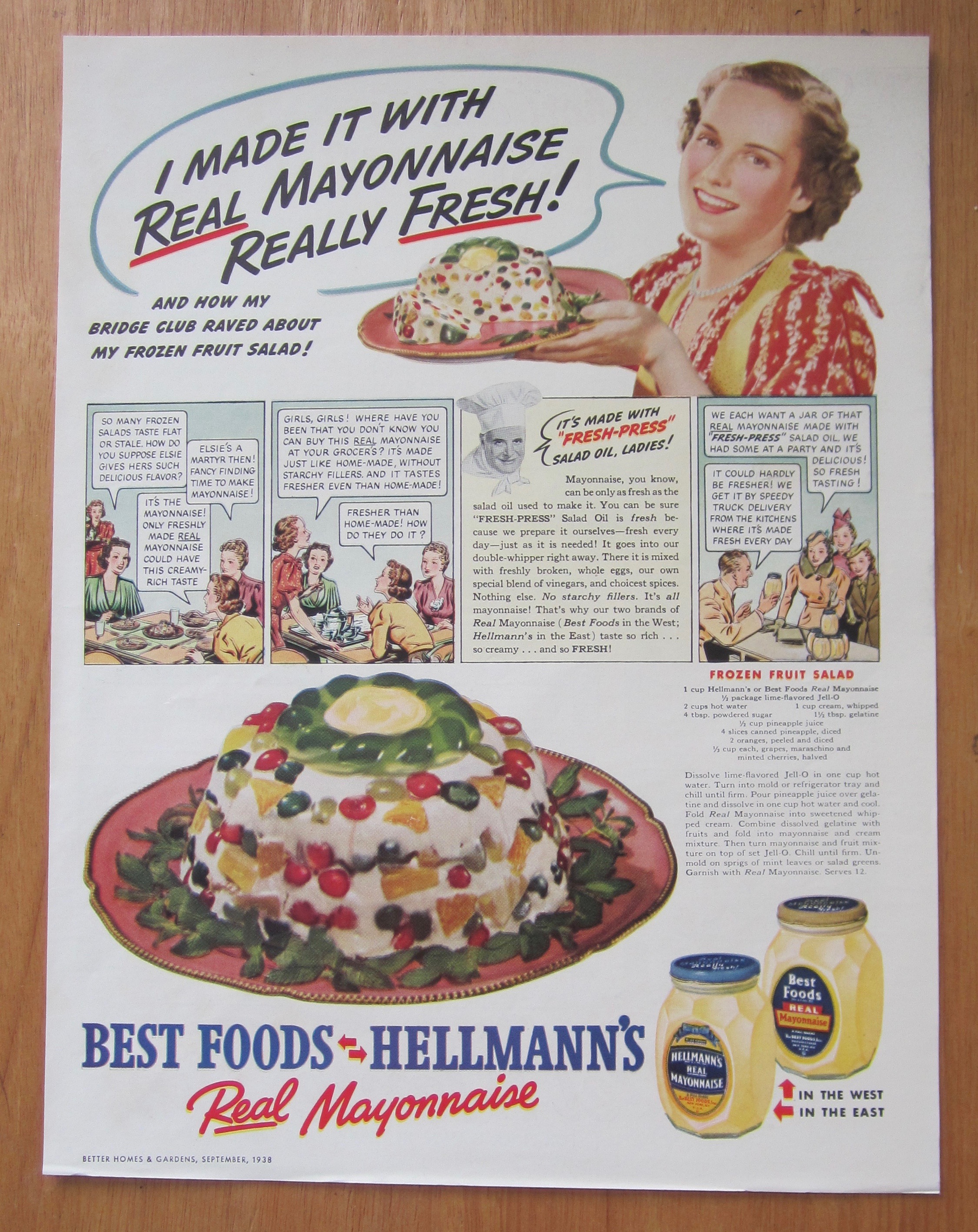 1938 Hellman's Mayonnaise with Frozen Fruit Salad