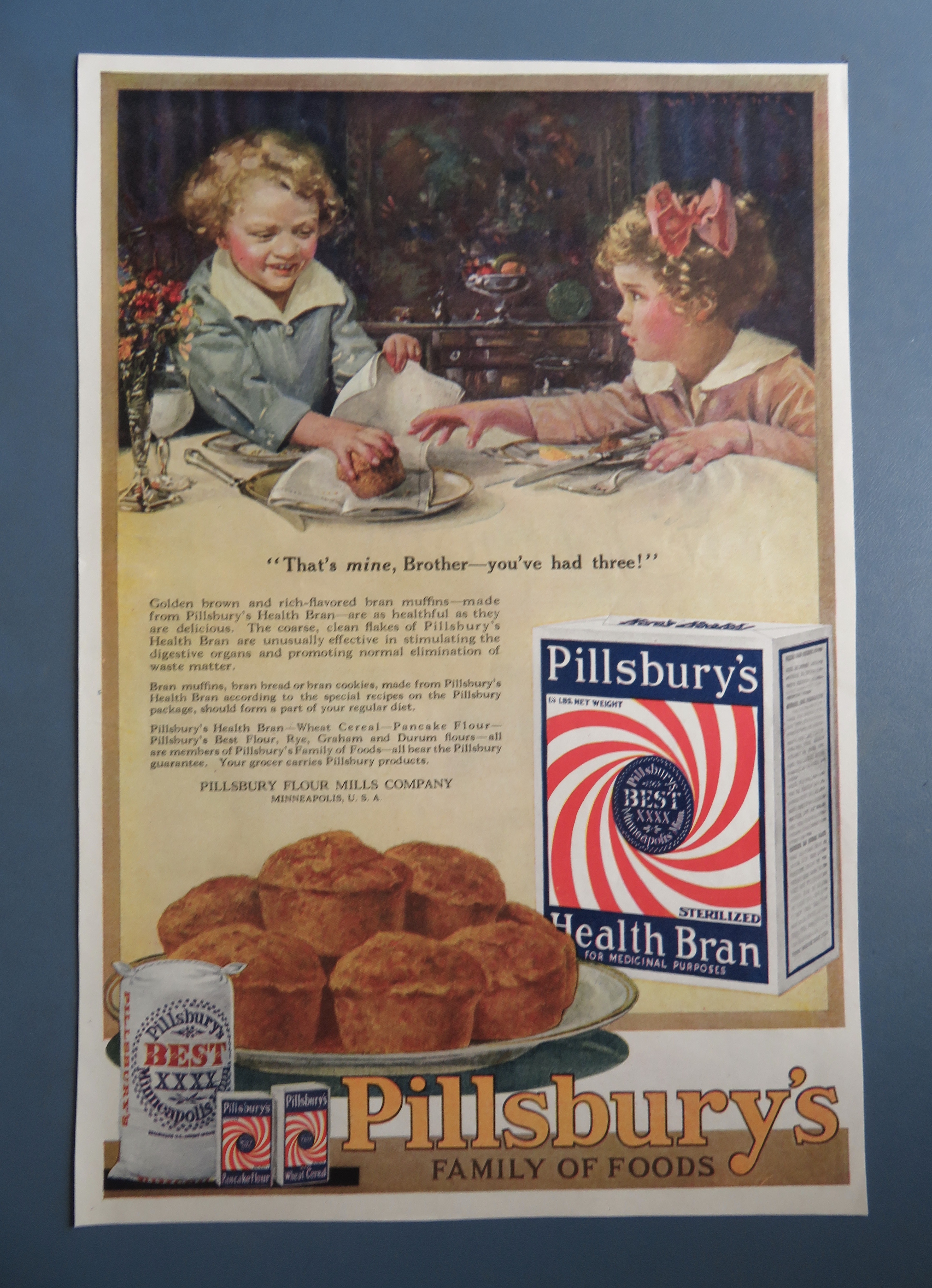 1920 Pillsbury's Health Bran with Children & Muffin