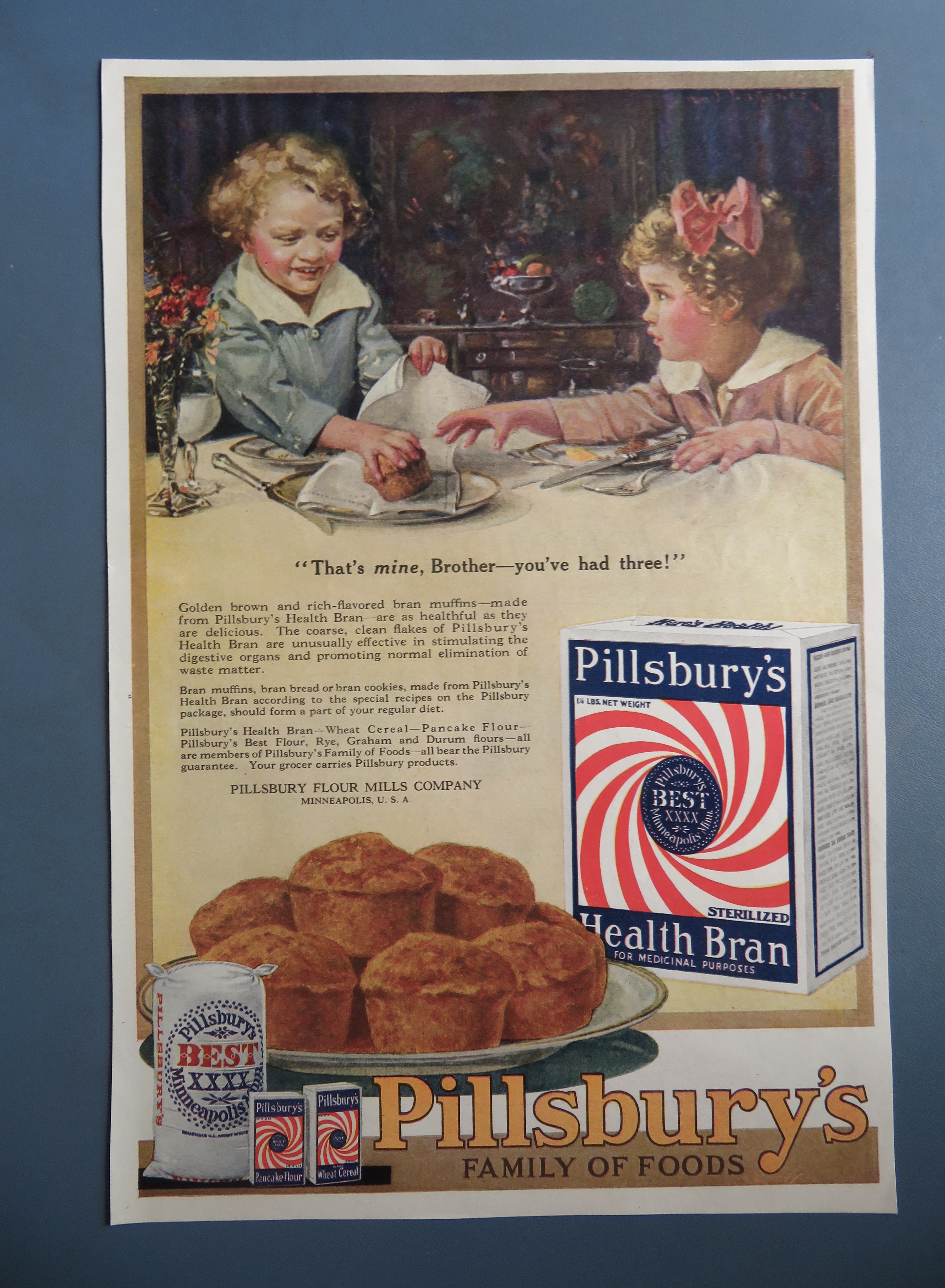 1920 Pillsbury's Health Bran with Children & Muffin
