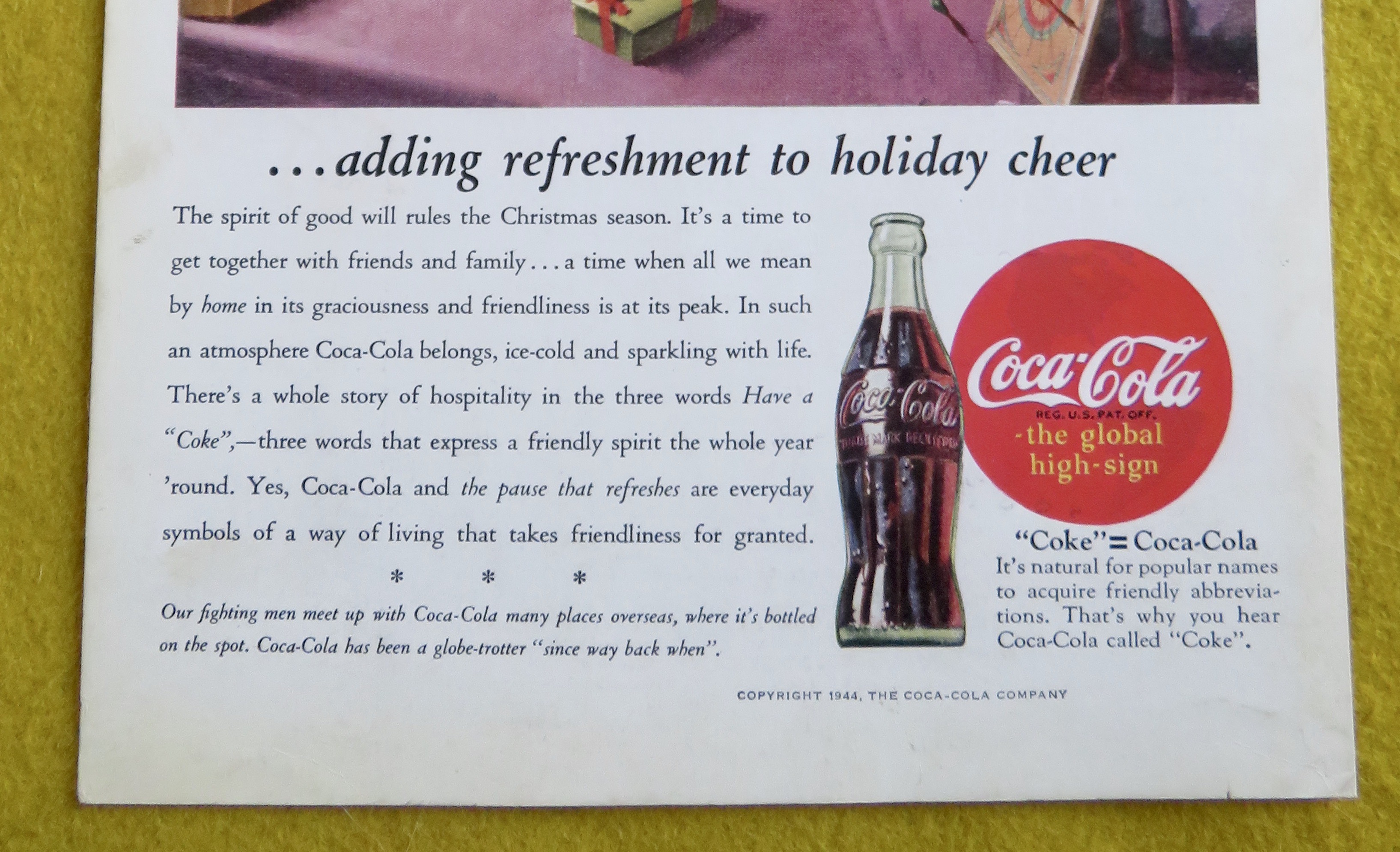 1944 Coca Cola (Coke) with Soldiers Coming Home