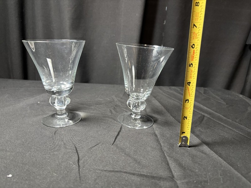 Swedish Gulli Crystal Wine Goblet Pair - Four-Lobe Stem