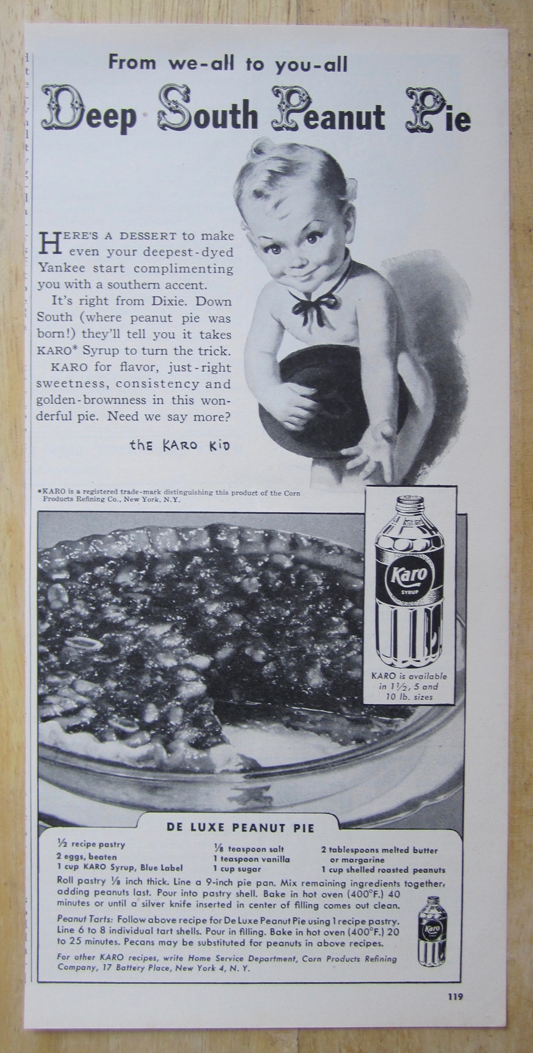 1948 Karo Syrup with The Karo Kid (De Luxe Peanut Pie)
