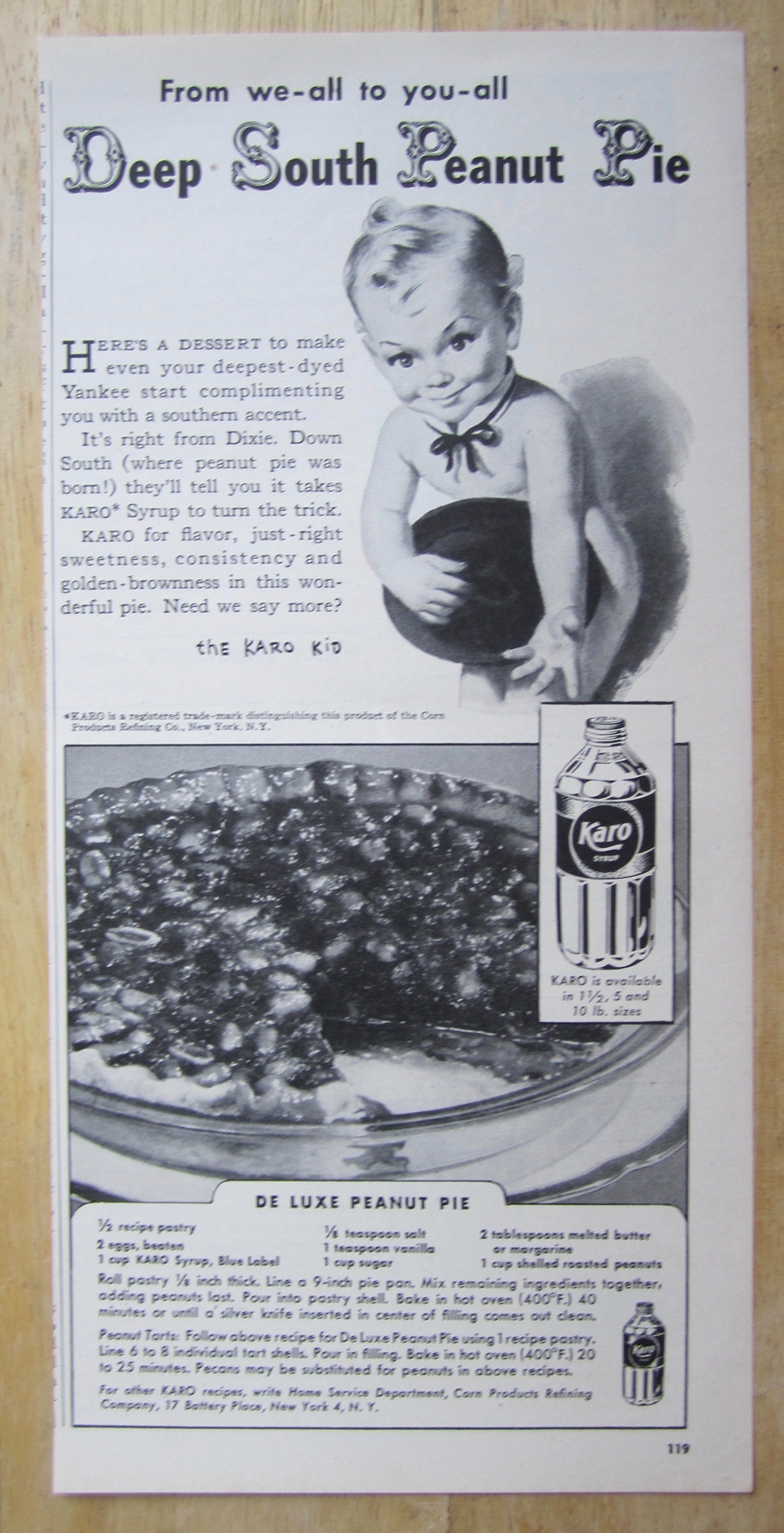 1948 Karo Syrup with The Karo Kid (De Luxe Peanut Pie)