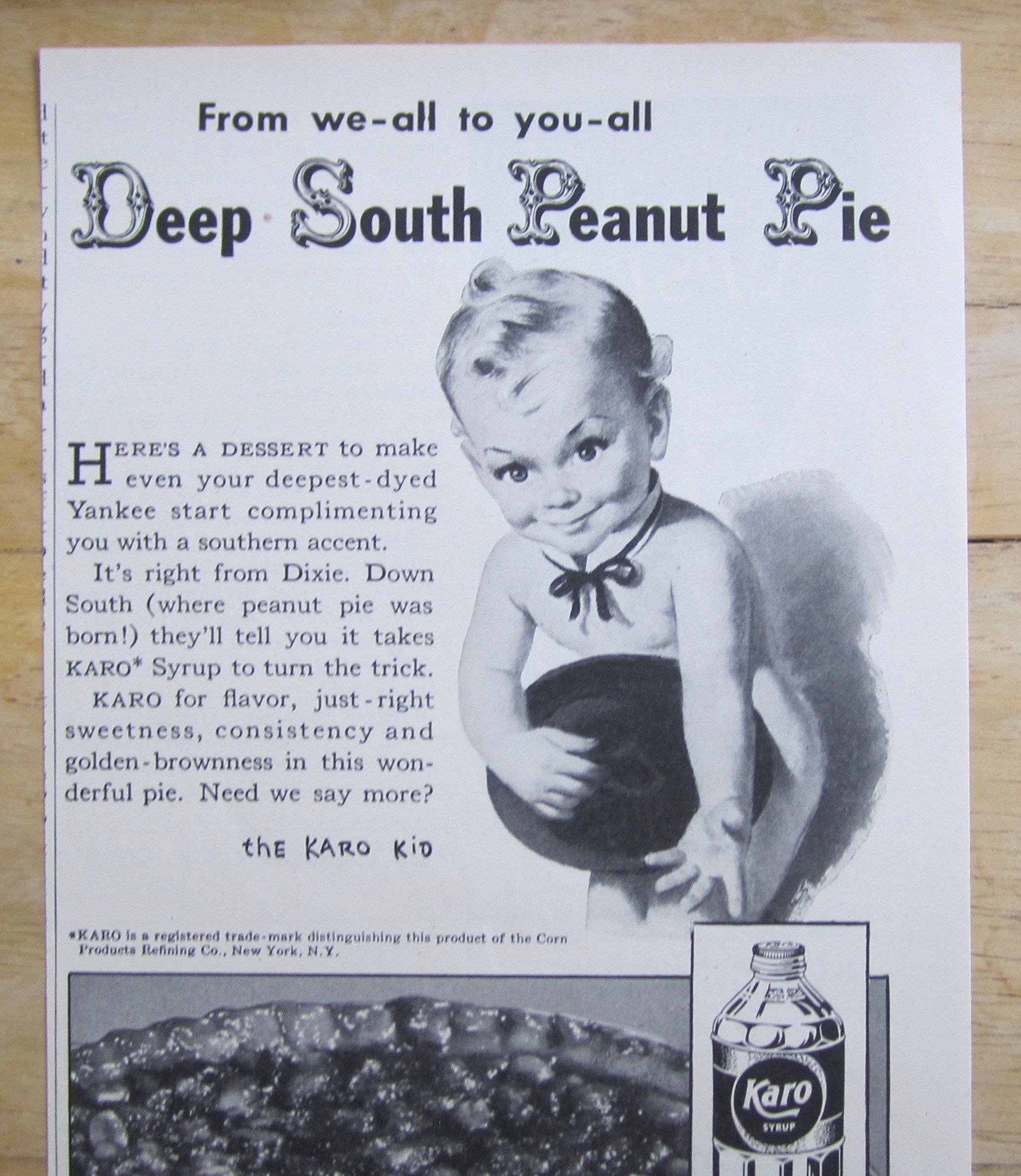 1948 Karo Syrup with The Karo Kid (De Luxe Peanut Pie)