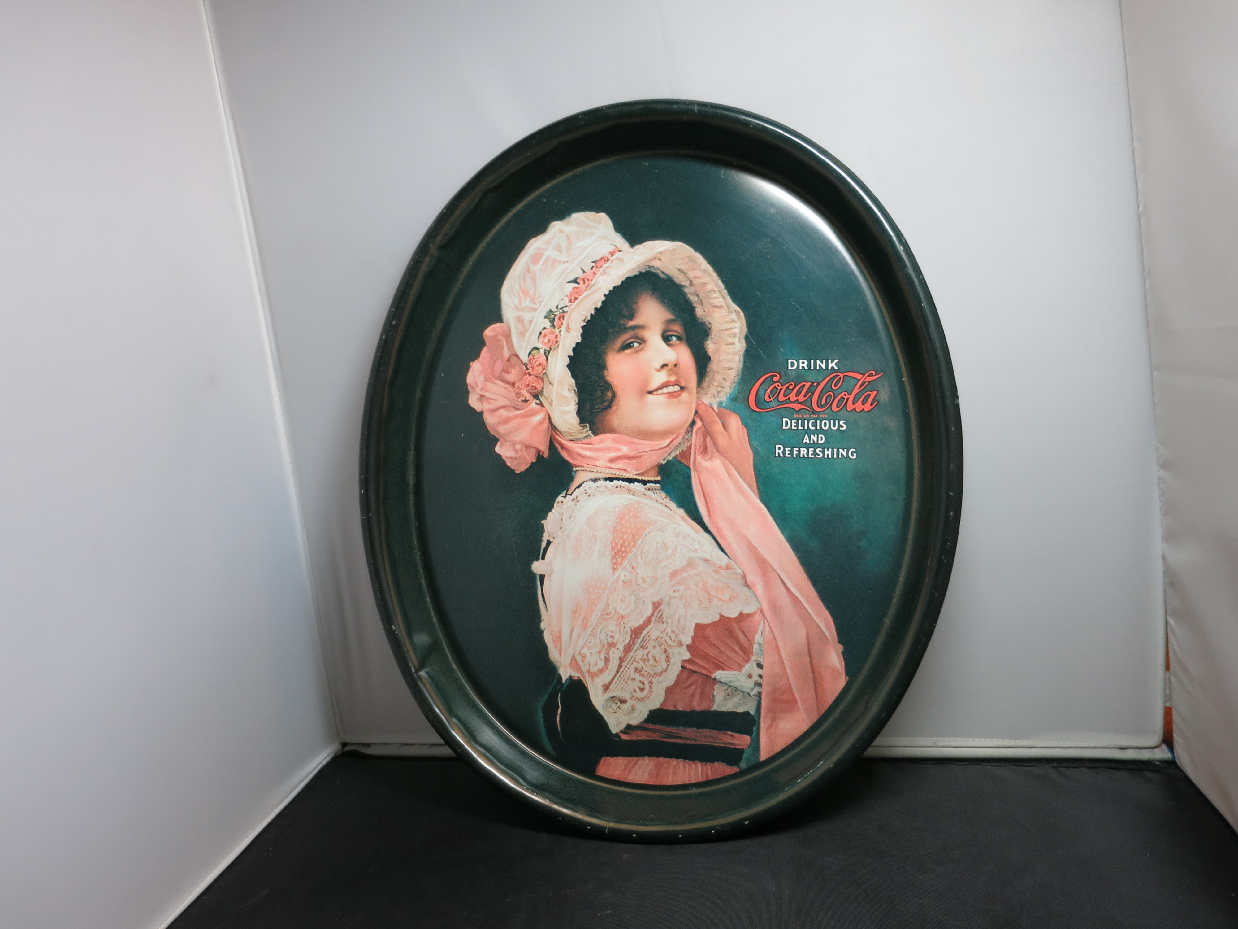 Betty Girl Drink Coca Cola Oval Metal Tray 1914 reproduction 1972