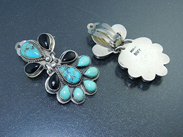 Navajo Kingman Turquoise Sterling Silver Clip Earrings