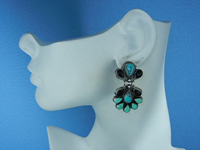 Navajo Kingman Turquoise Sterling Silver Clip Earrings