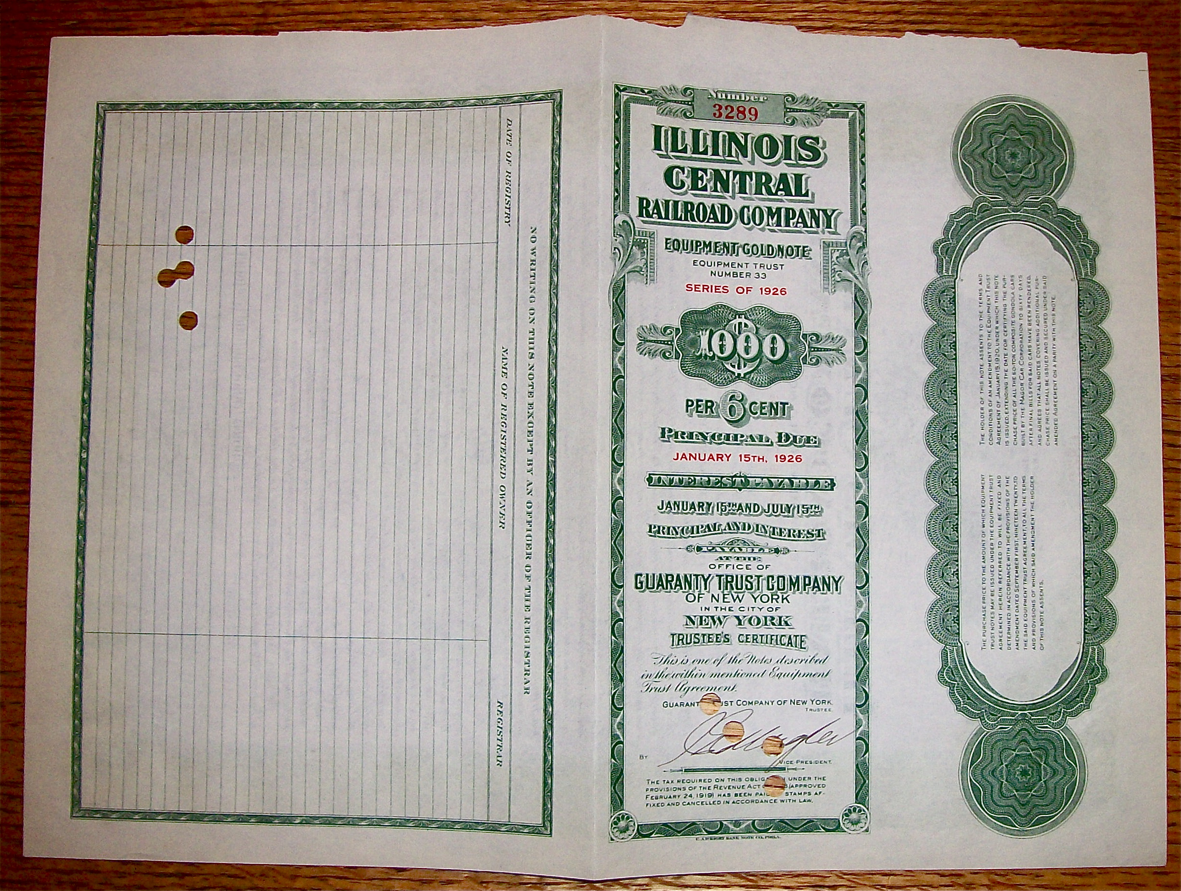 1920 Illinois Central Railroad Company Stock