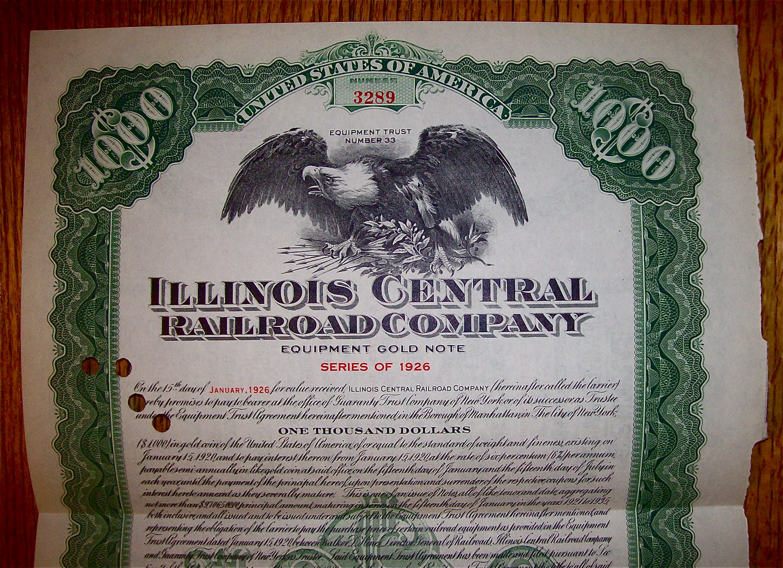 1920 Illinois Central Railroad Company Stock