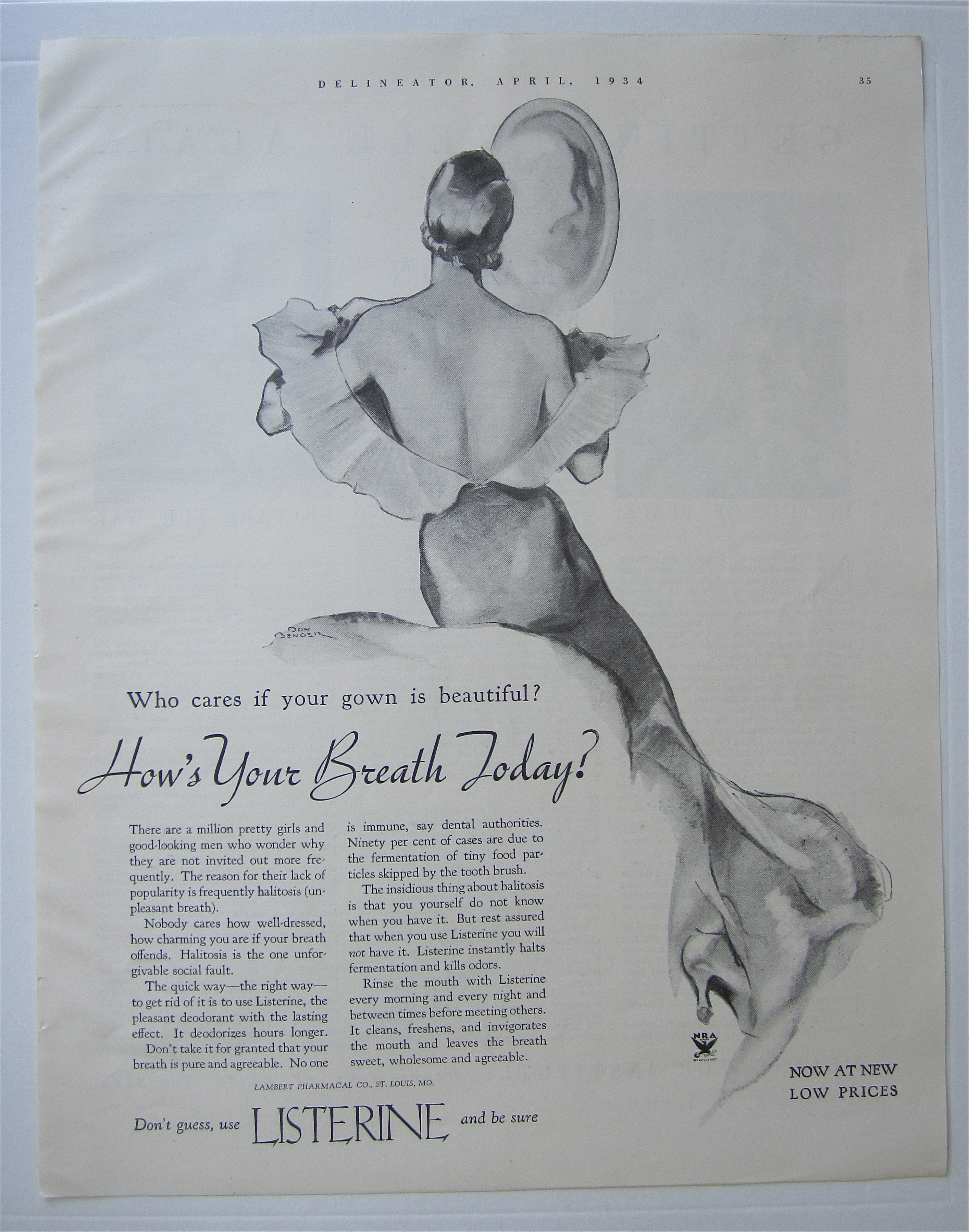 1934 Listerine with Back Side of a Woman in a Dress