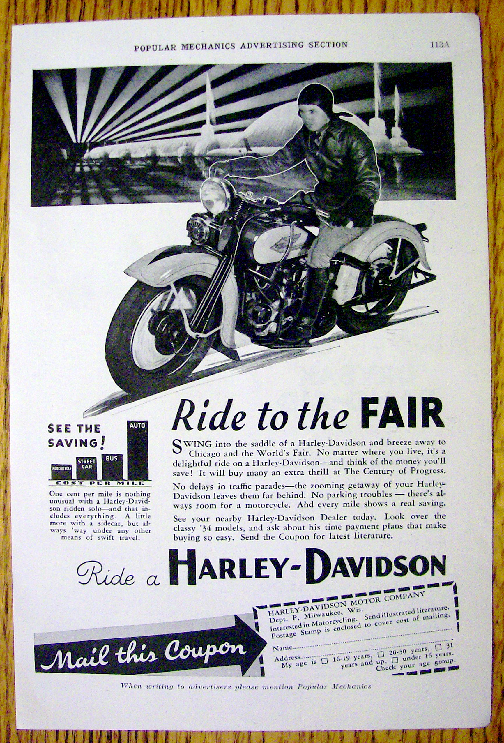 1934 Harley Davidson Motorcycle with Ride To The Fair