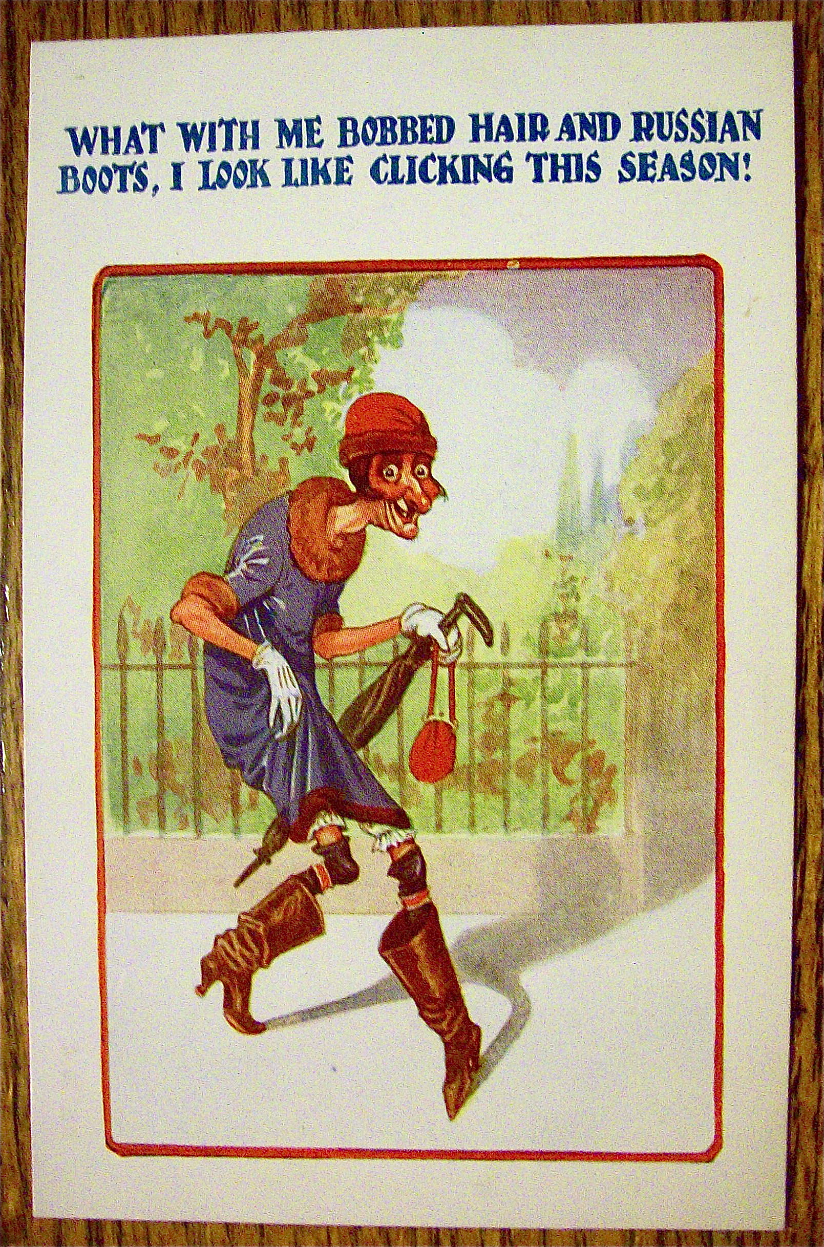 An Old Woman Walking And Carrying Her Purse Postcard
