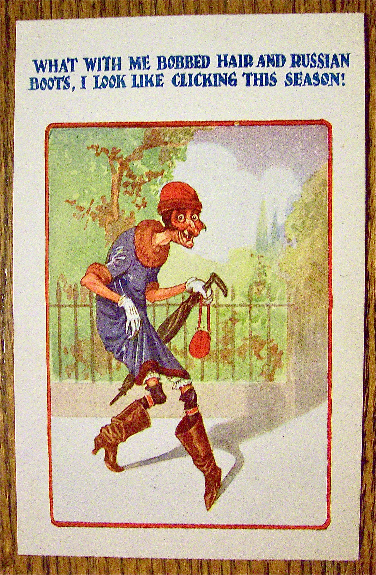 An Old Woman Walking And Carrying Her Purse Postcard