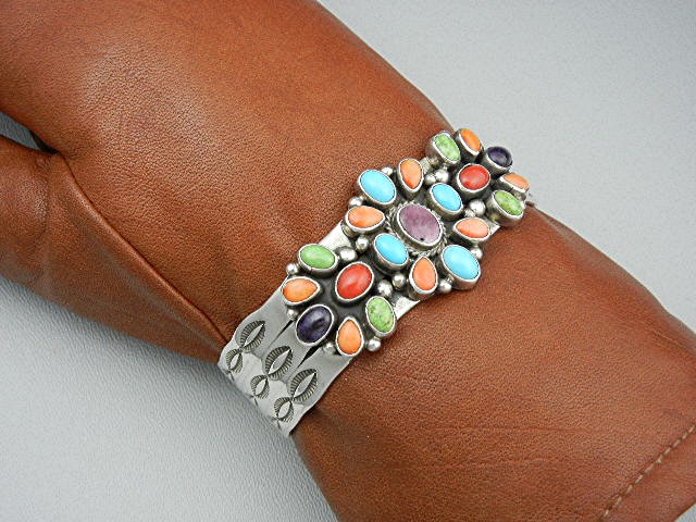 Leo Feeney Sterling Silver Coral Lapis Turquoise Cuff