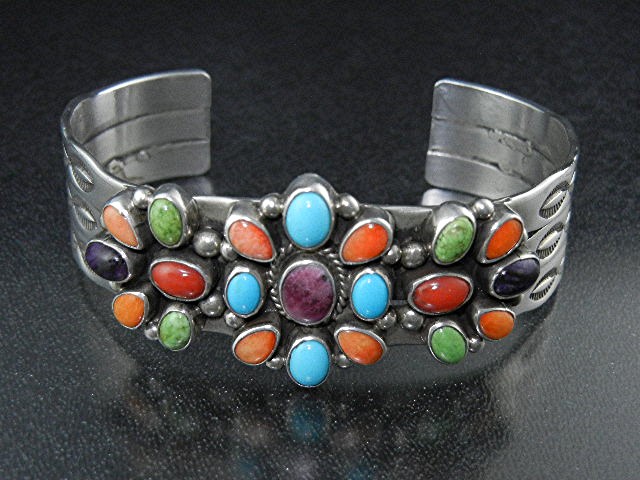 Leo Feeney Sterling Silver Coral Lapis Turquoise Cuff
