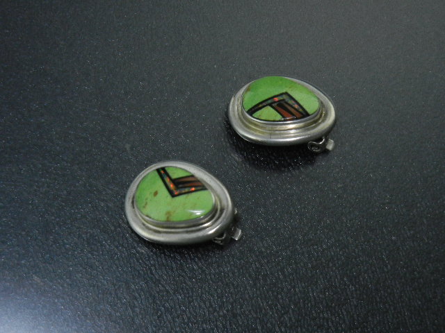 Native American Sterling Silver Fire Opal Gaspeite Clip
