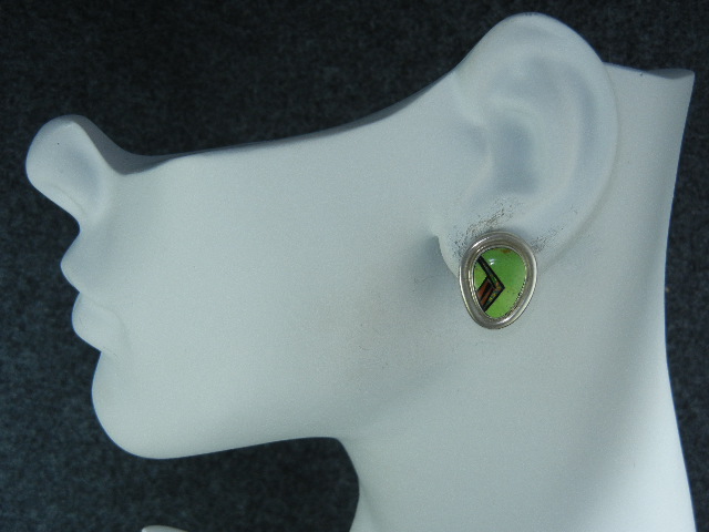 Native American Sterling Silver Fire Opal Gaspeite Clip