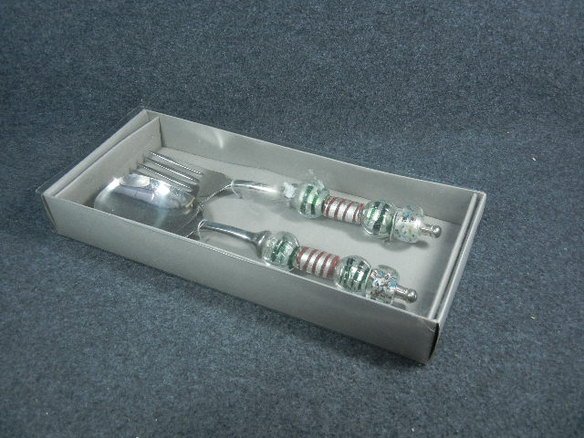 Foreside blown glass handled serving fork and spoon
