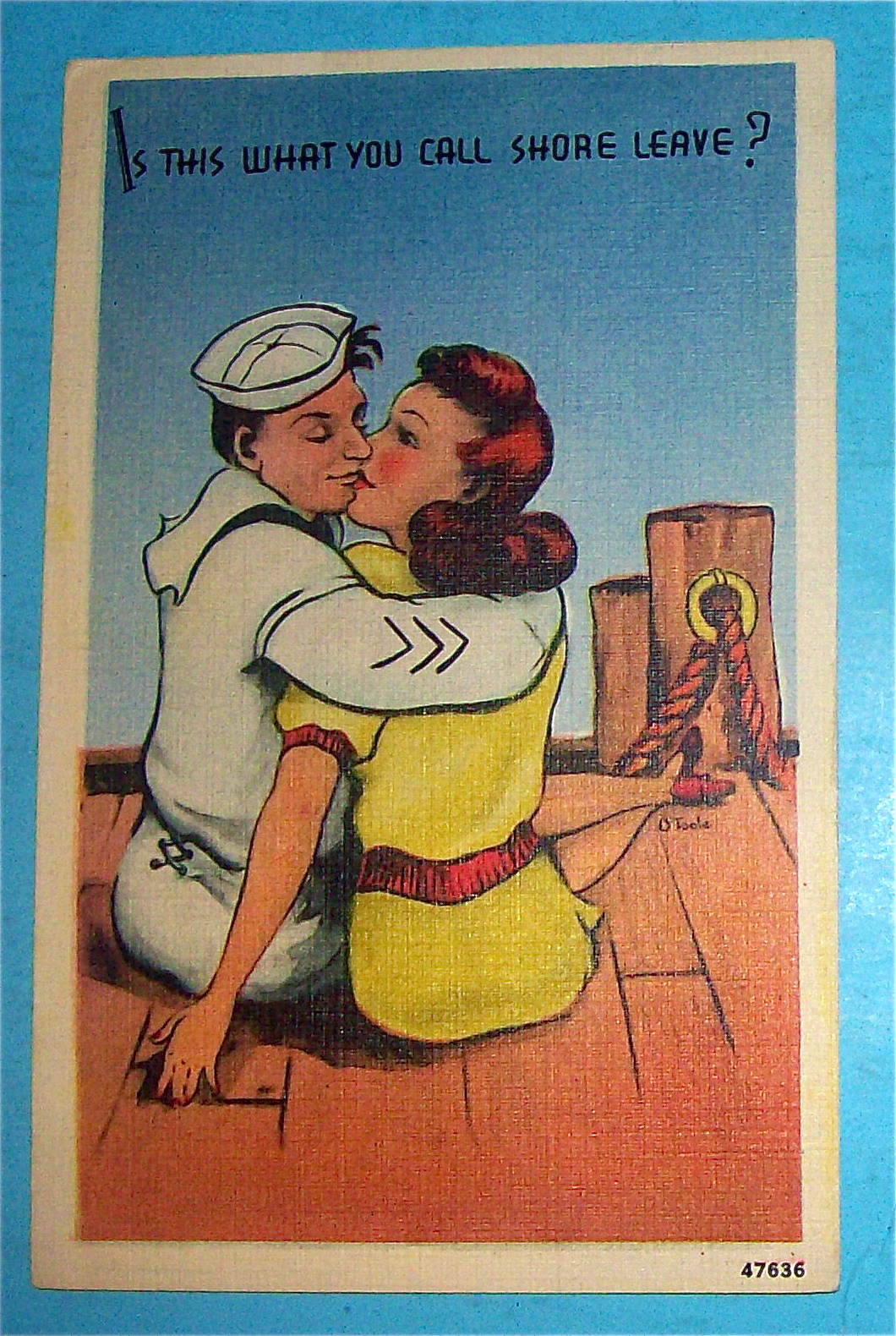 Navy Man & His Lady Hugging & Kissing Postcard