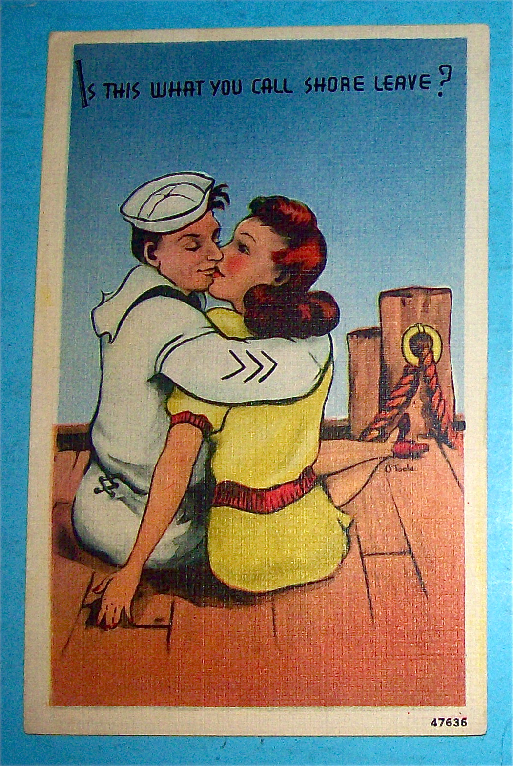 Navy Man & His Lady Hugging & Kissing Postcard