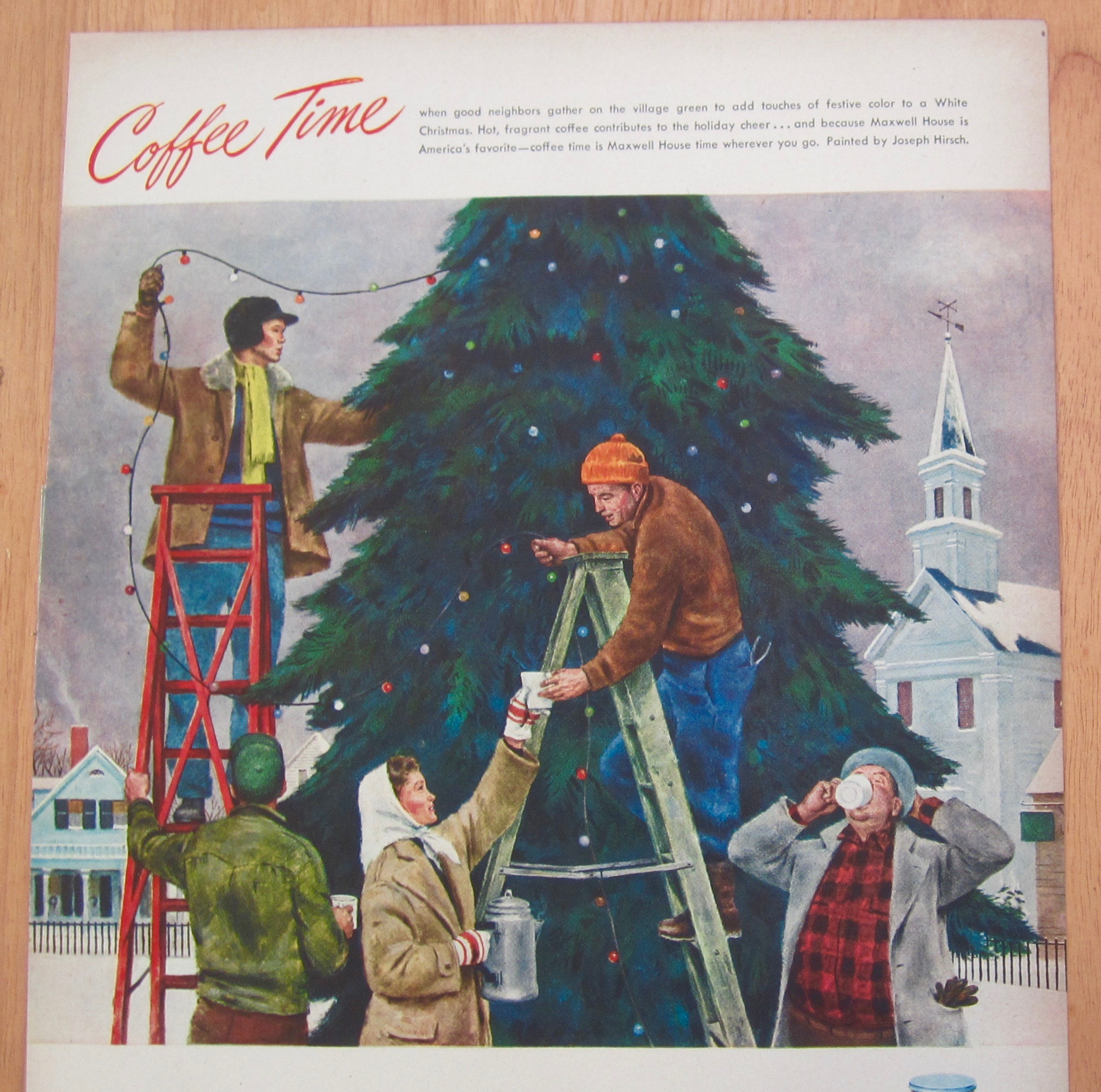 1948 Maxwell House Coffee with Men Decorating Tree
