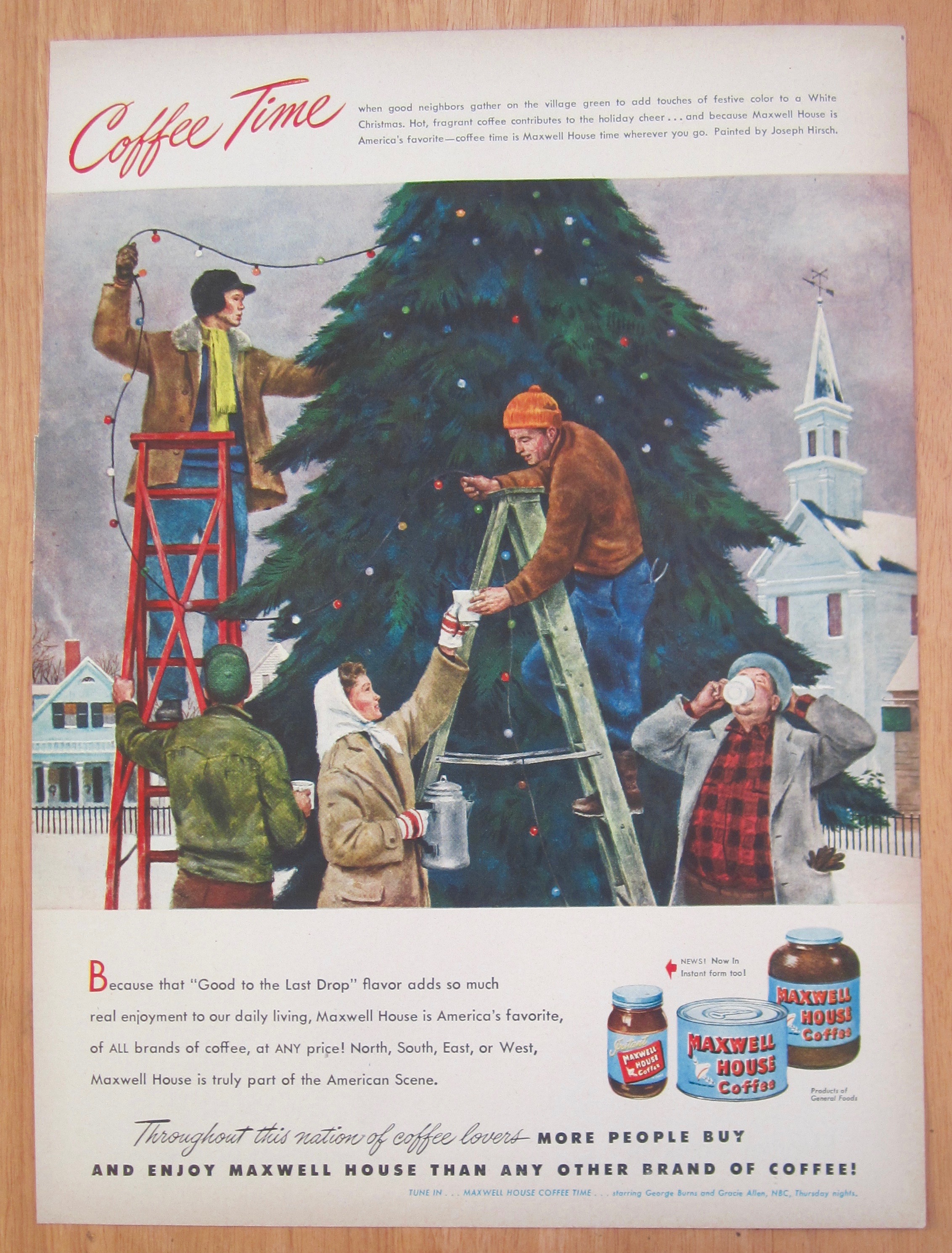 1948 Maxwell House Coffee with Men Decorating Tree