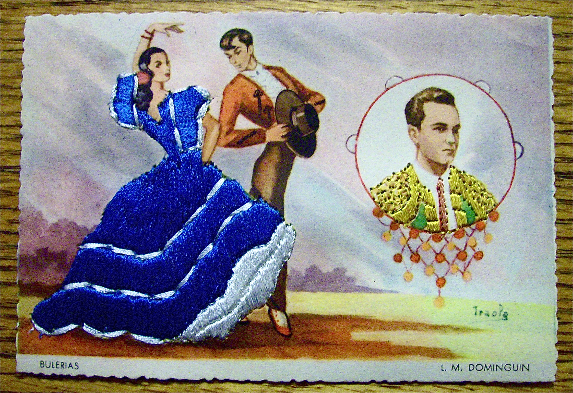 Bulerias Postcard-Fabric Overlay-Man & Woman Dancing