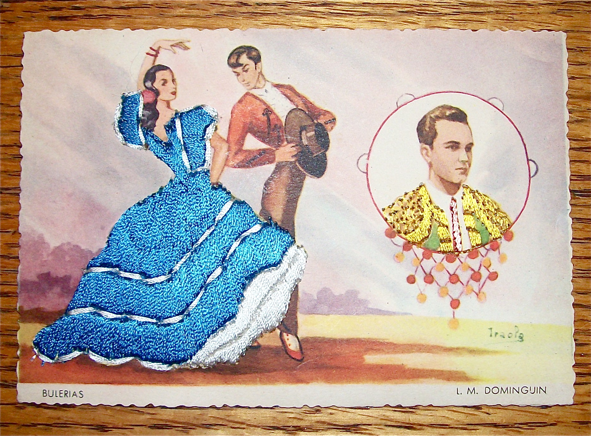 Bulerias Postcard-Fabric Overlay-Man & Woman Dancing