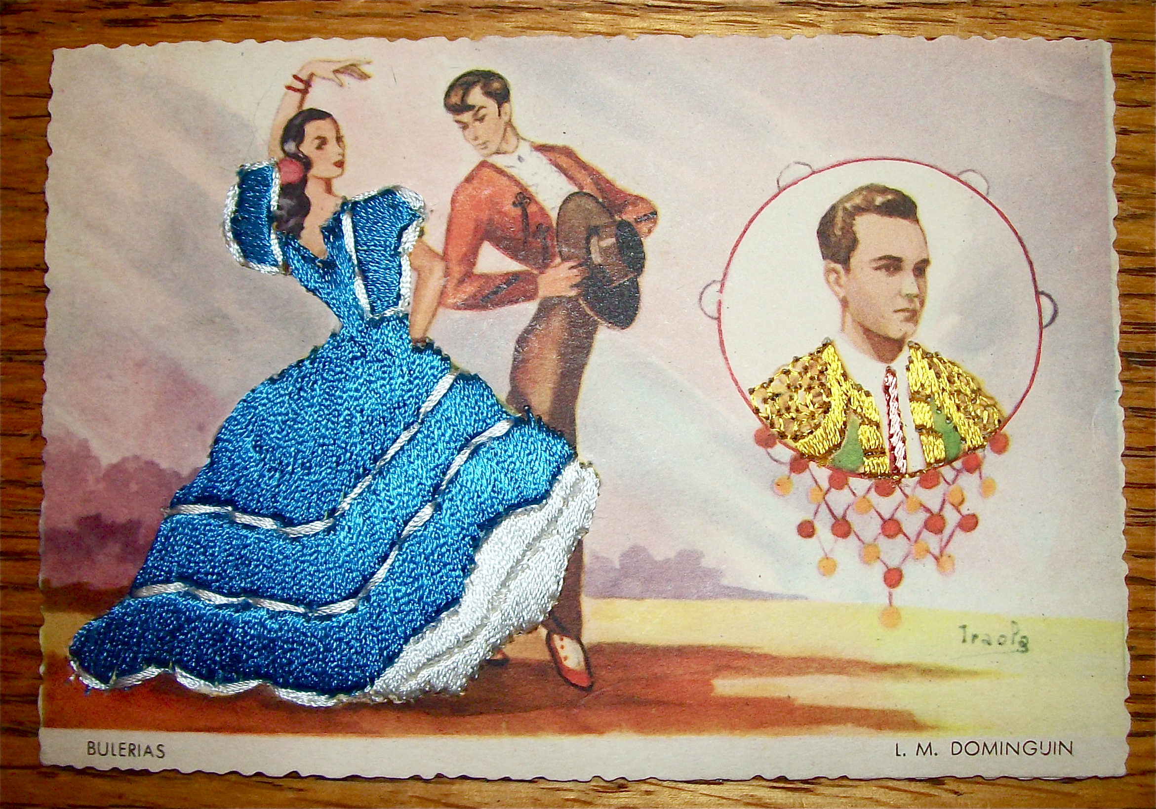 Bulerias Postcard-Fabric Overlay-Man & Woman Dancing